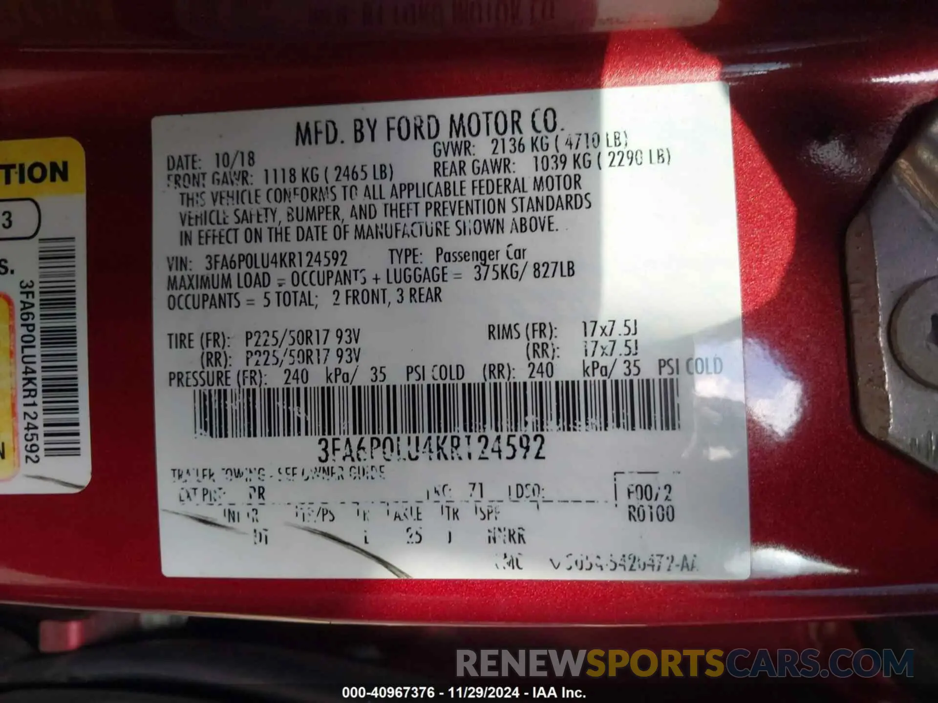9 Photograph of a damaged car 3FA6P0LU4KR124592 FORD FUSION HYBRID 2019