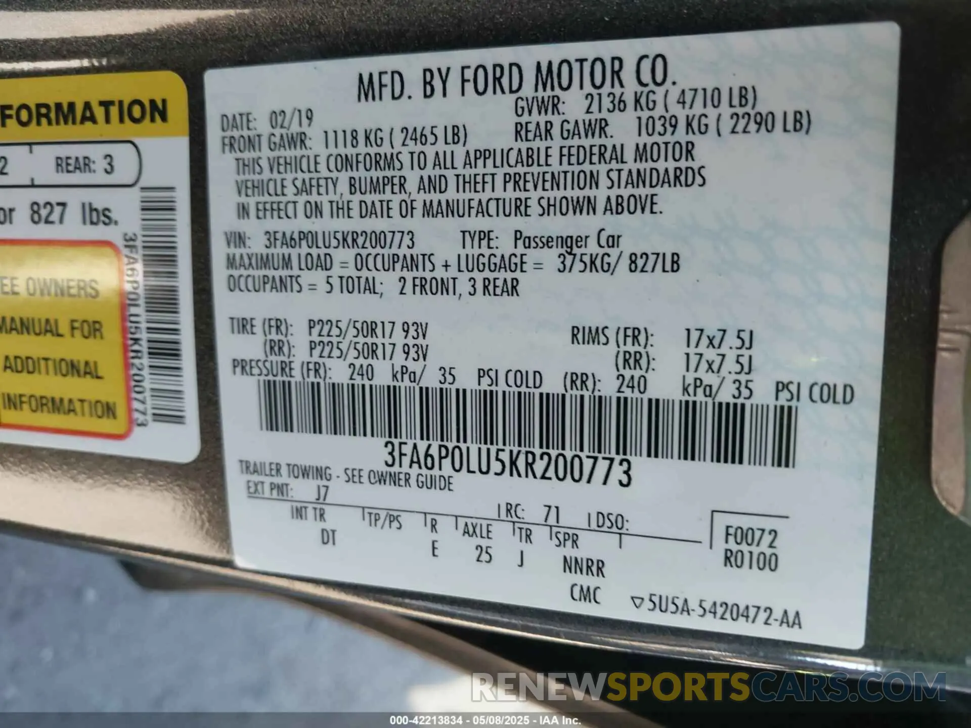 9 Photograph of a damaged car 3FA6P0LU5KR200773 FORD FUSION HYBRID 2019