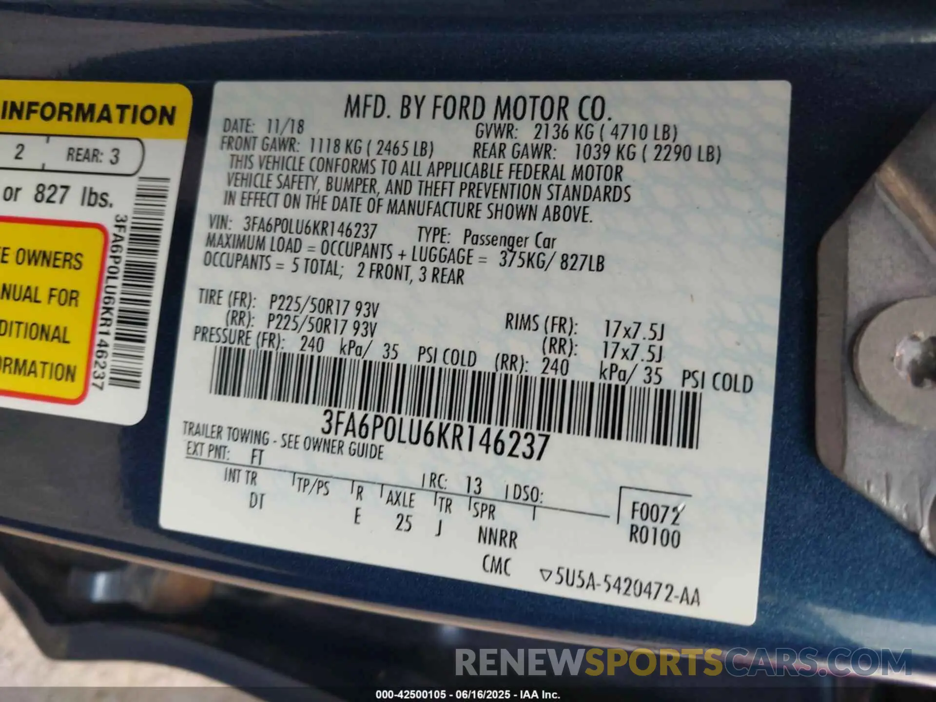 9 Photograph of a damaged car 3FA6P0LU6KR146237 FORD FUSION HYBRID 2019
