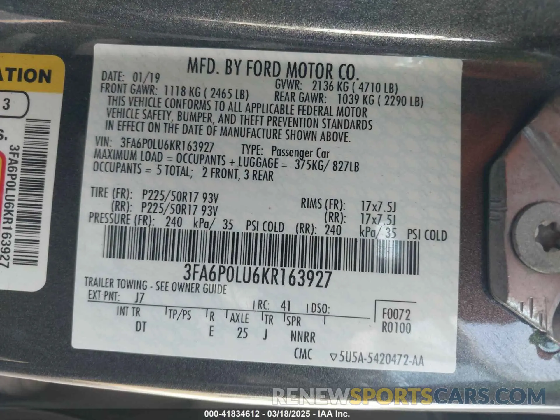 9 Photograph of a damaged car 3FA6P0LU6KR163927 FORD FUSION HYBRID 2019