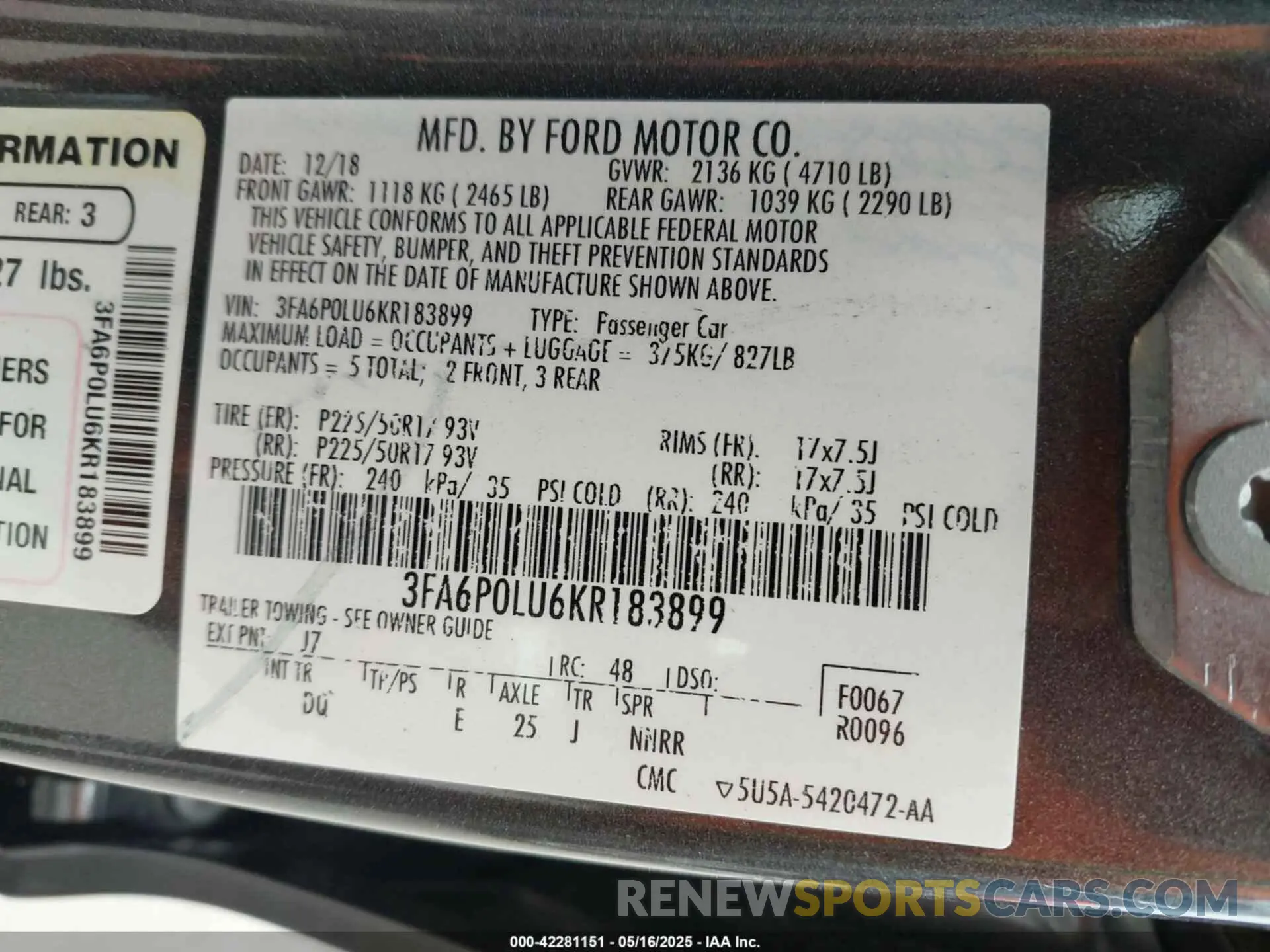 9 Photograph of a damaged car 3FA6P0LU6KR183899 FORD FUSION HYBRID 2019