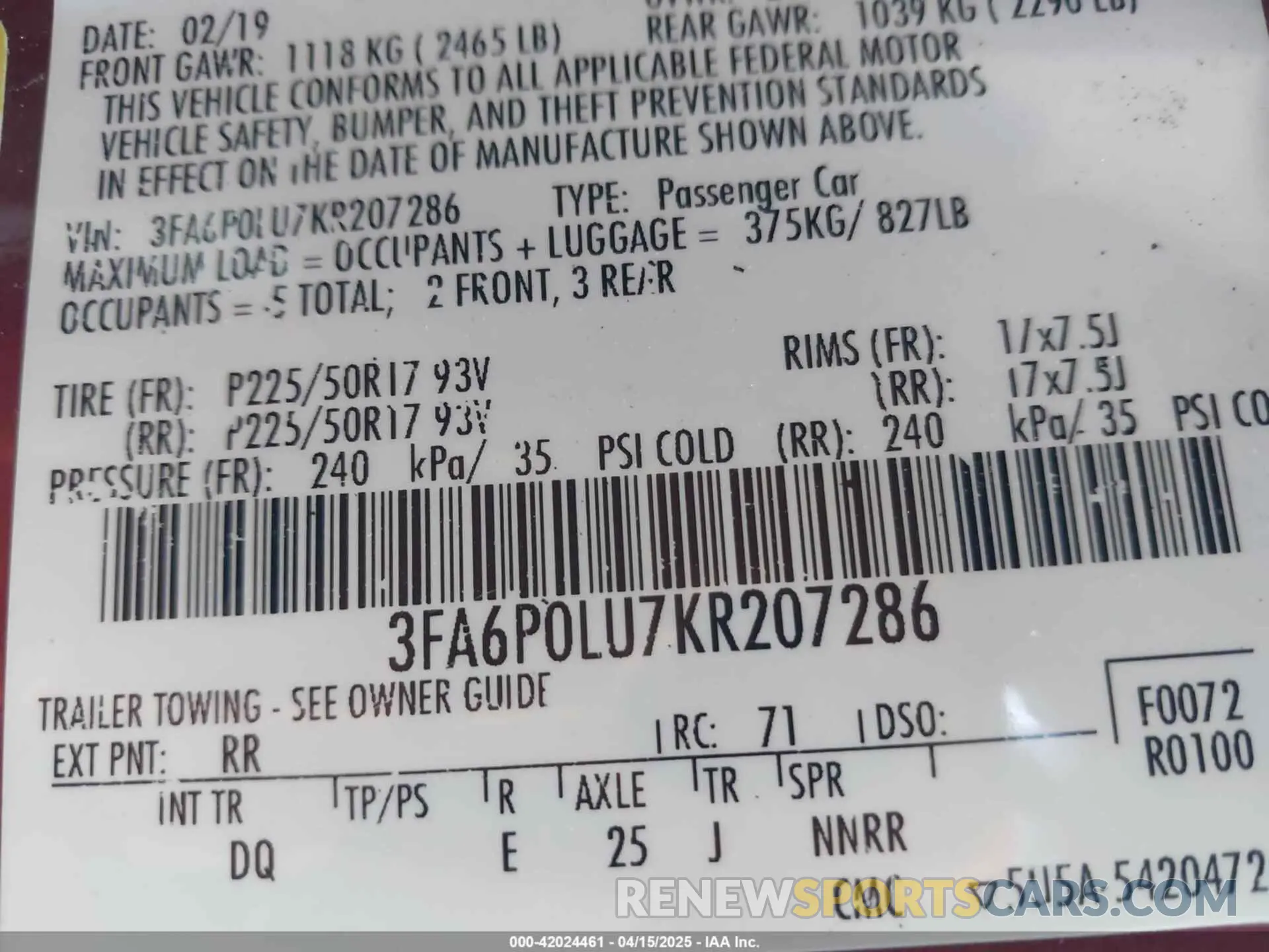 9 Photograph of a damaged car 3FA6P0LU7KR207286 FORD FUSION HYBRID 2019