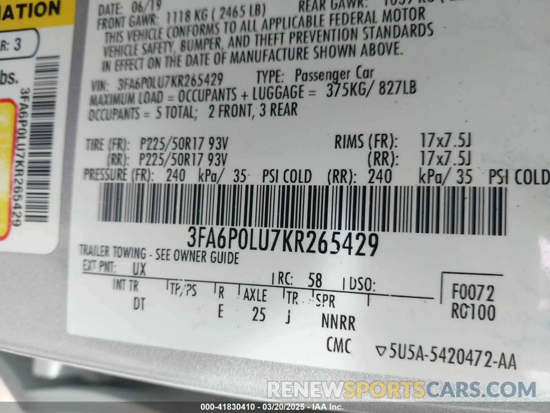 9 Photograph of a damaged car 3FA6P0LU7KR265429 FORD FUSION HYBRID 2019