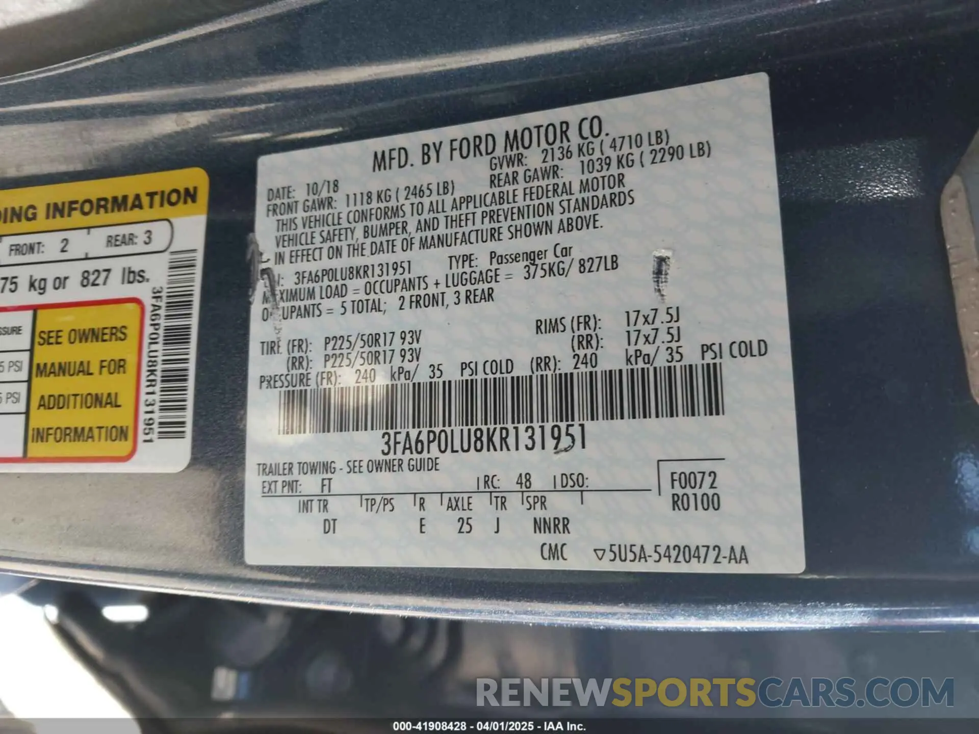 9 Photograph of a damaged car 3FA6P0LU8KR131951 FORD FUSION HYBRID 2019