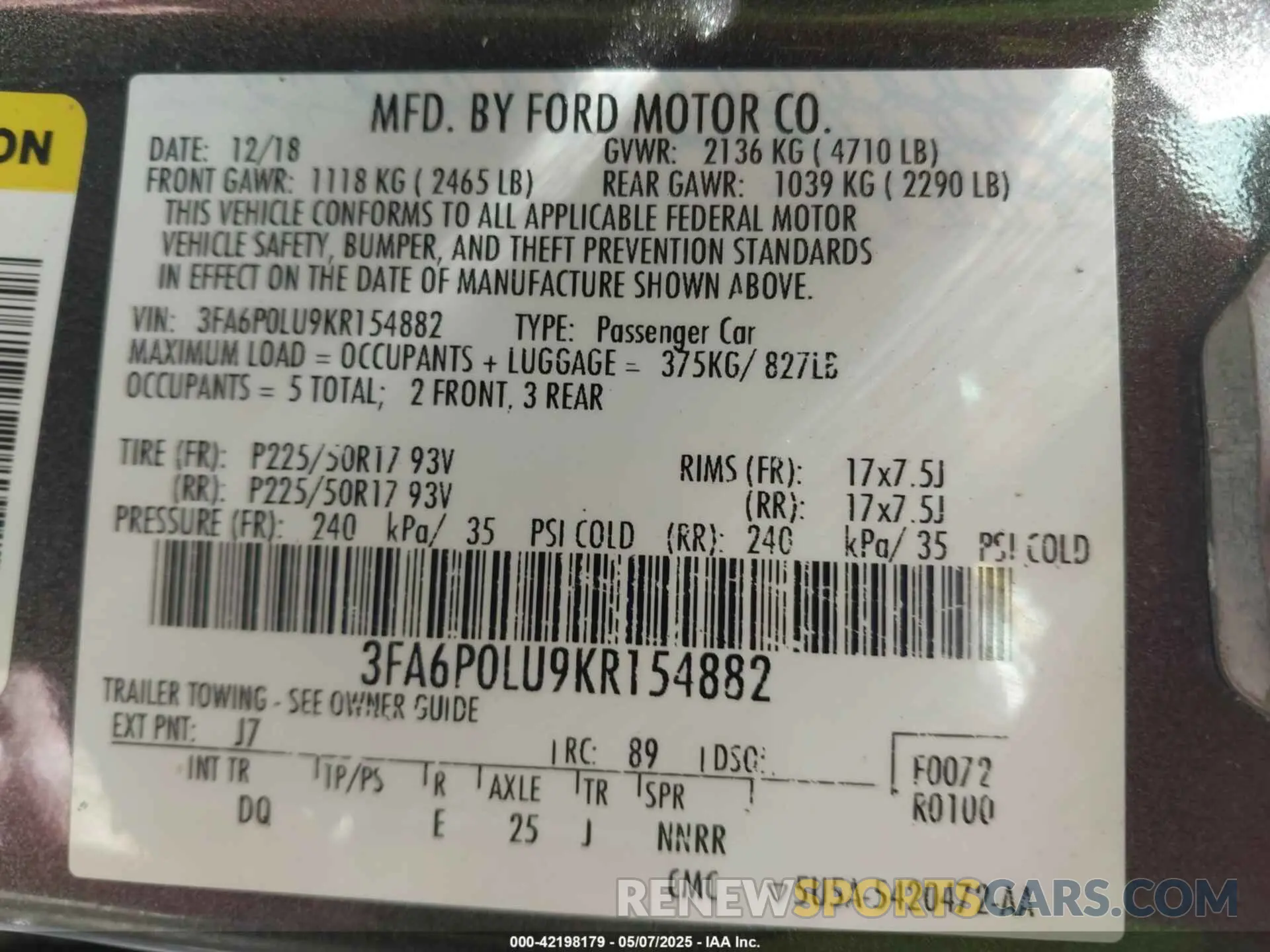 9 Photograph of a damaged car 3FA6P0LU9KR154882 FORD FUSION HYBRID 2019