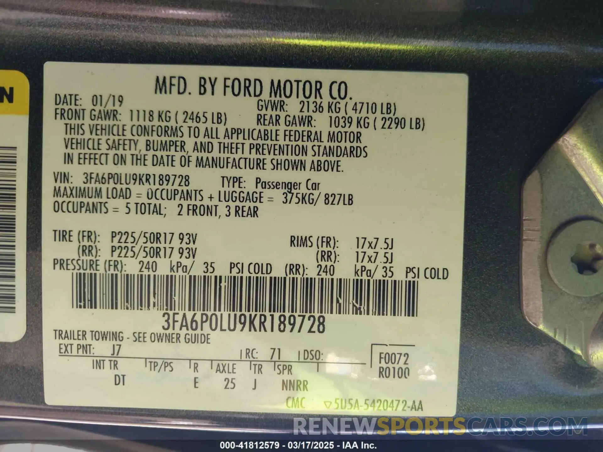 9 Photograph of a damaged car 3FA6P0LU9KR189728 FORD FUSION HYBRID 2019