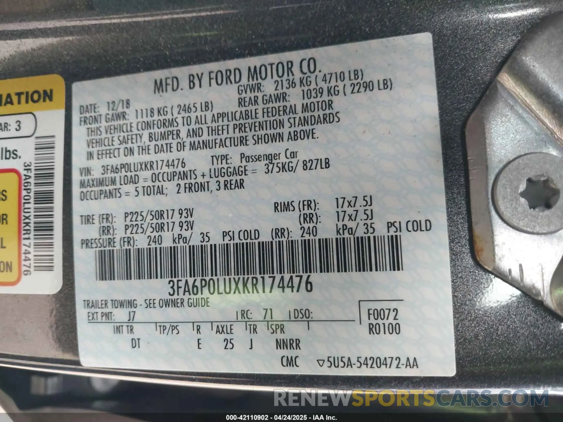 9 Photograph of a damaged car 3FA6P0LUXKR174476 FORD FUSION HYBRID 2019