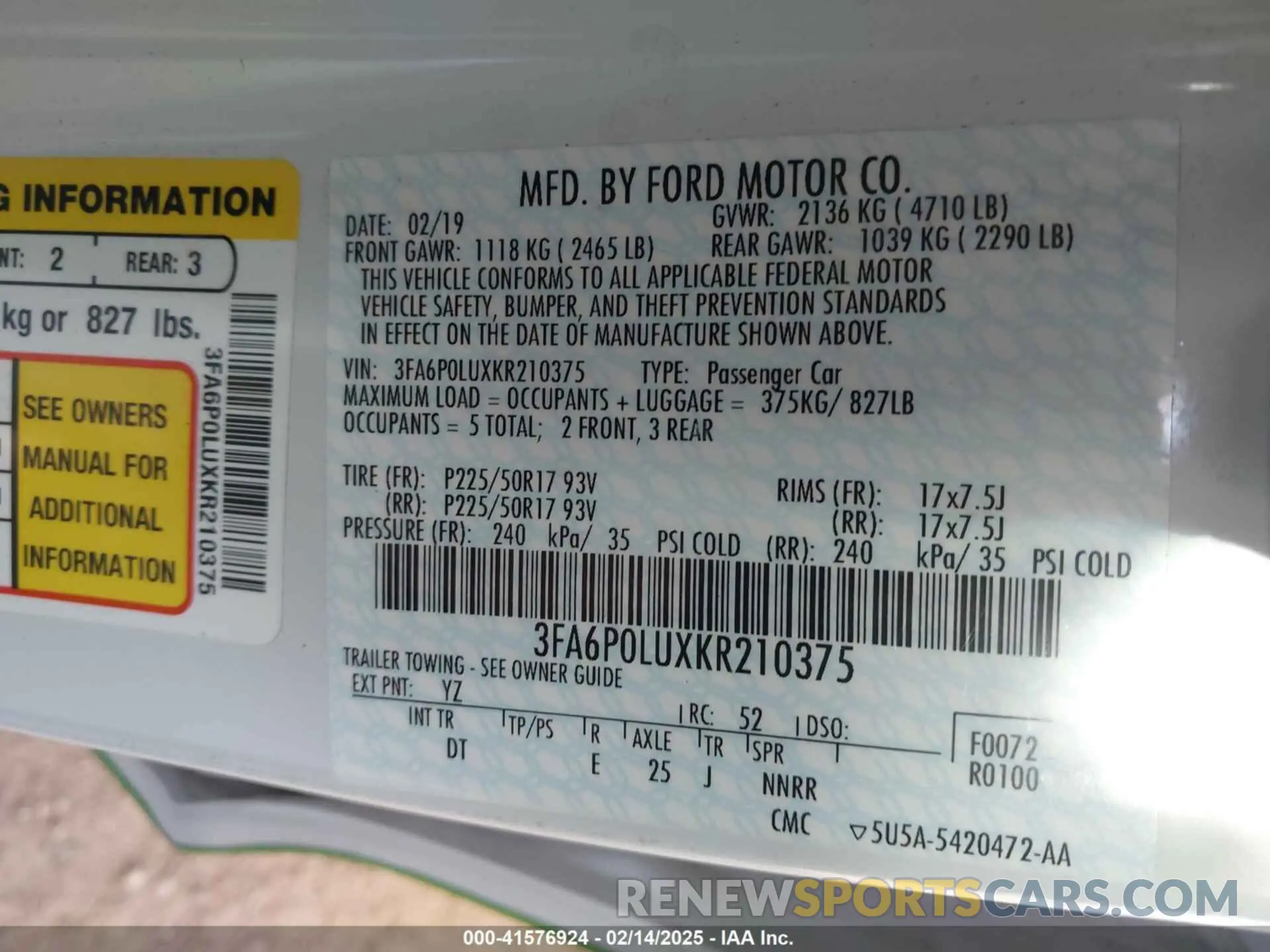9 Photograph of a damaged car 3FA6P0LUXKR210375 FORD FUSION HYBRID 2019