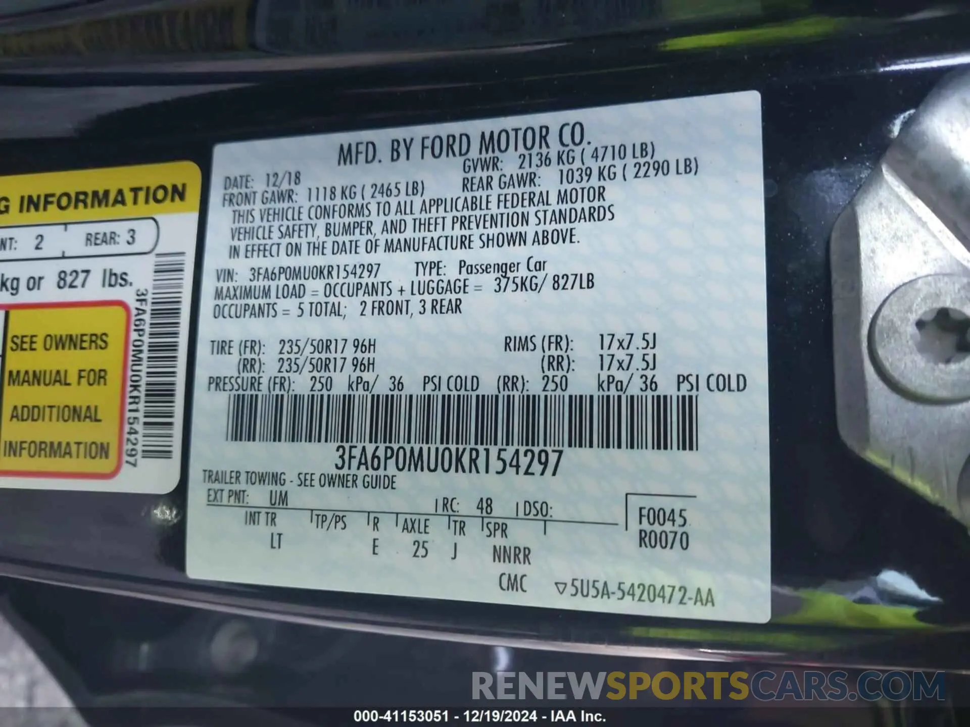 9 Photograph of a damaged car 3FA6P0MU0KR154297 FORD FUSION HYBRID 2019