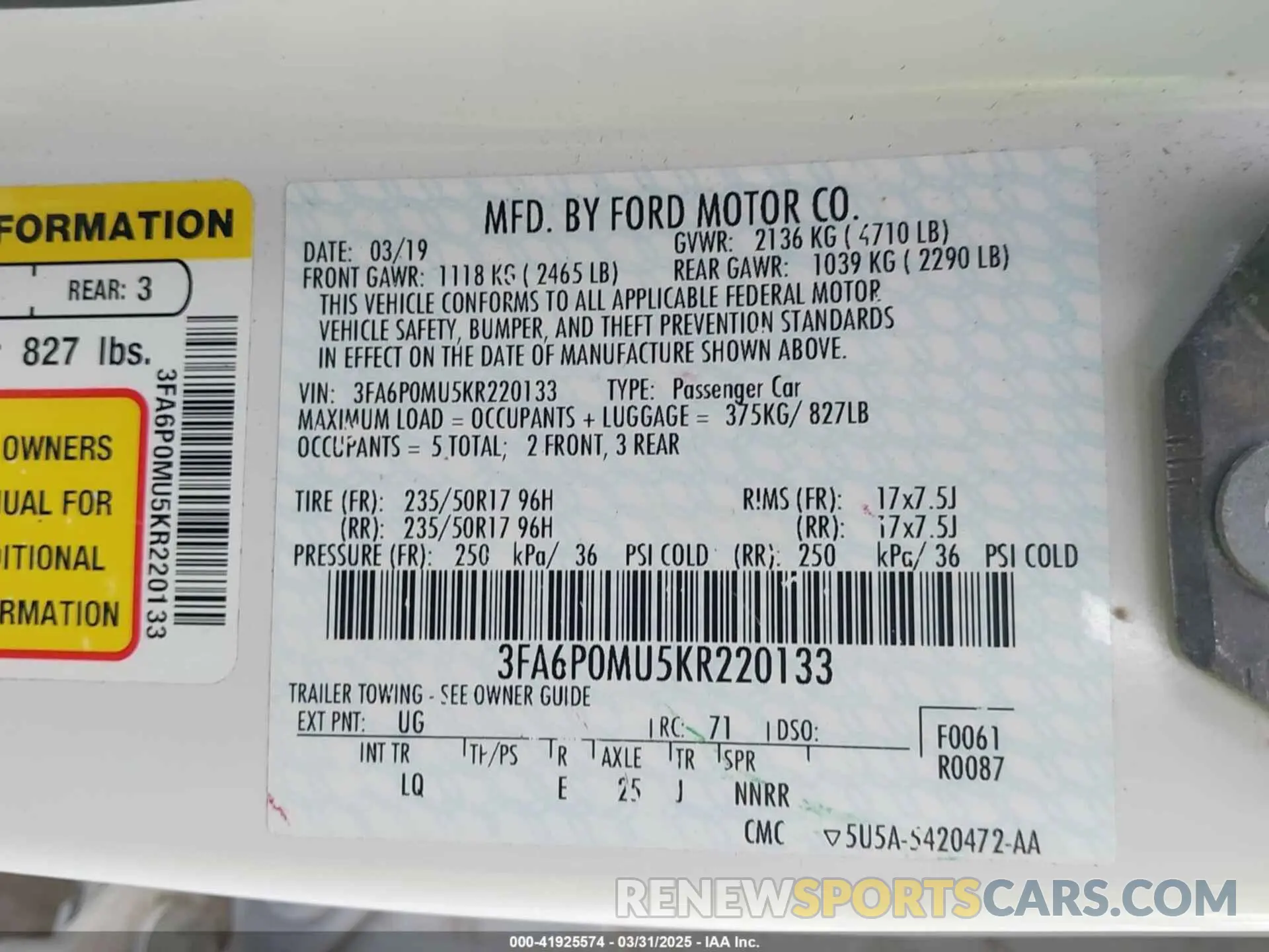 9 Photograph of a damaged car 3FA6P0MU5KR220133 FORD FUSION HYBRID 2019