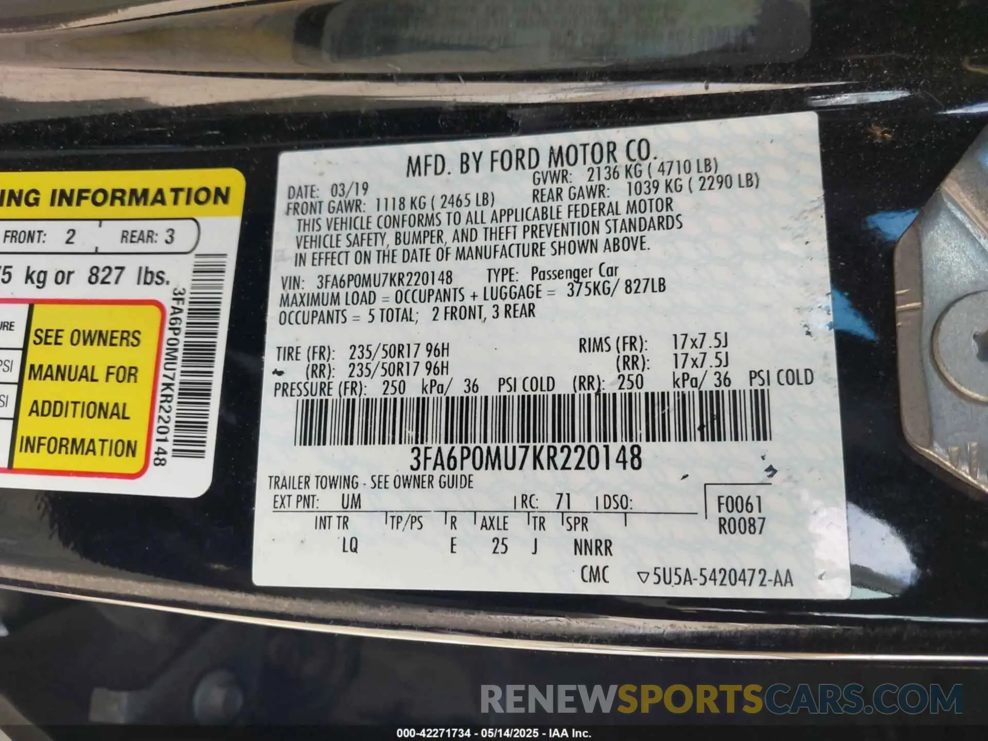 9 Photograph of a damaged car 3FA6P0MU7KR220148 FORD FUSION HYBRID 2019