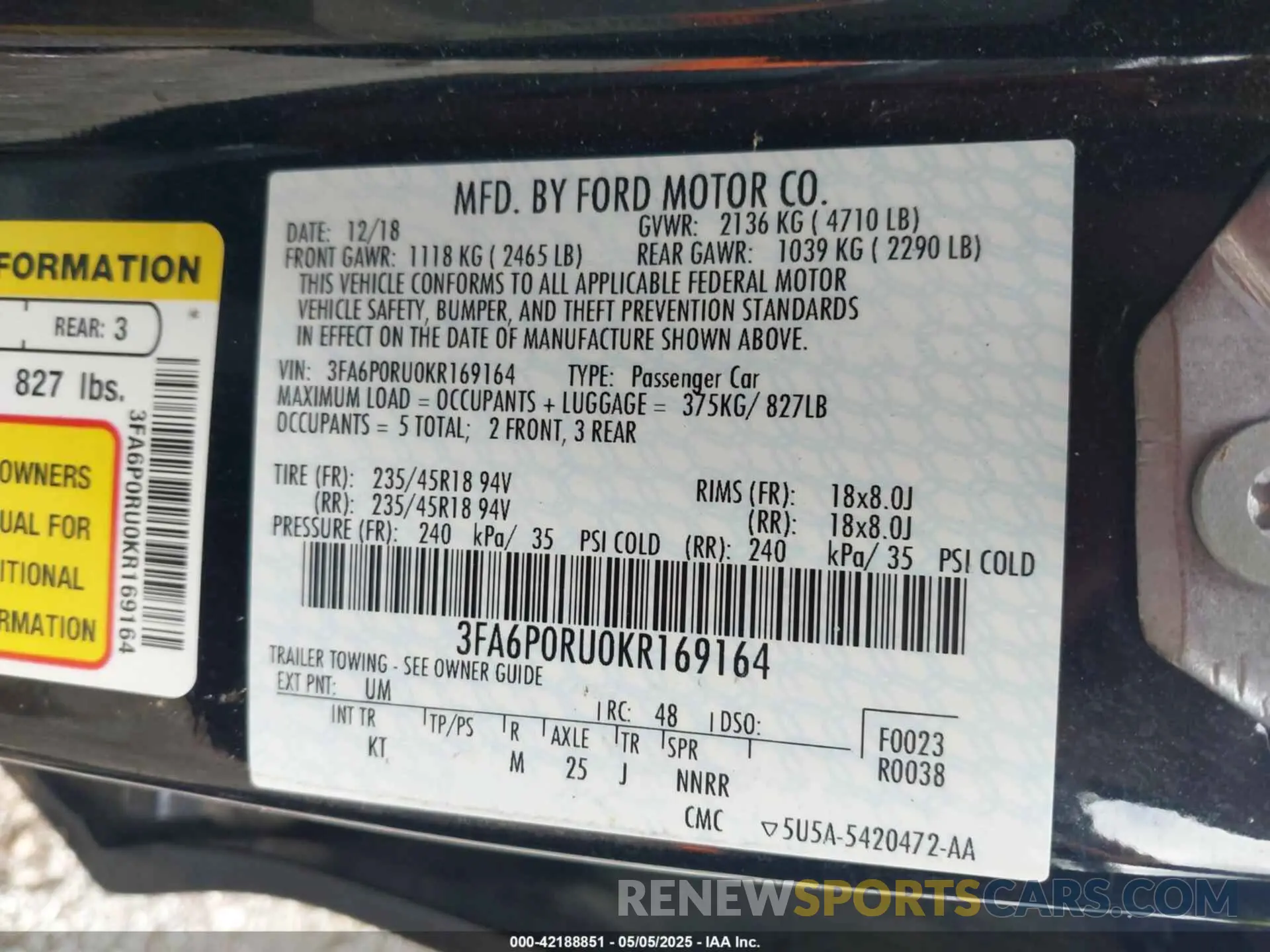 9 Photograph of a damaged car 3FA6P0RU0KR169164 FORD FUSION HYBRID 2019