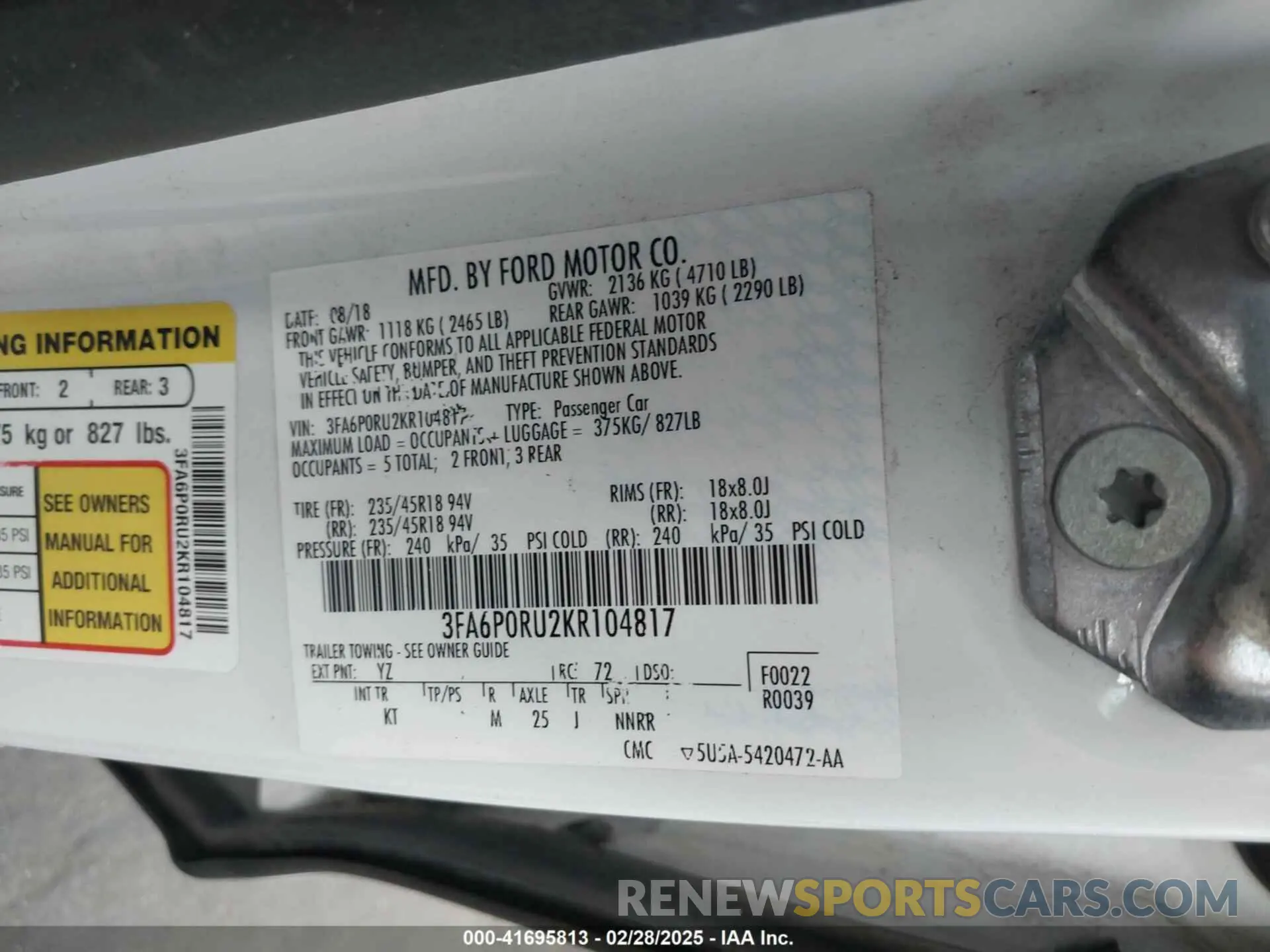 9 Photograph of a damaged car 3FA6P0RU2KR104817 FORD FUSION HYBRID 2019