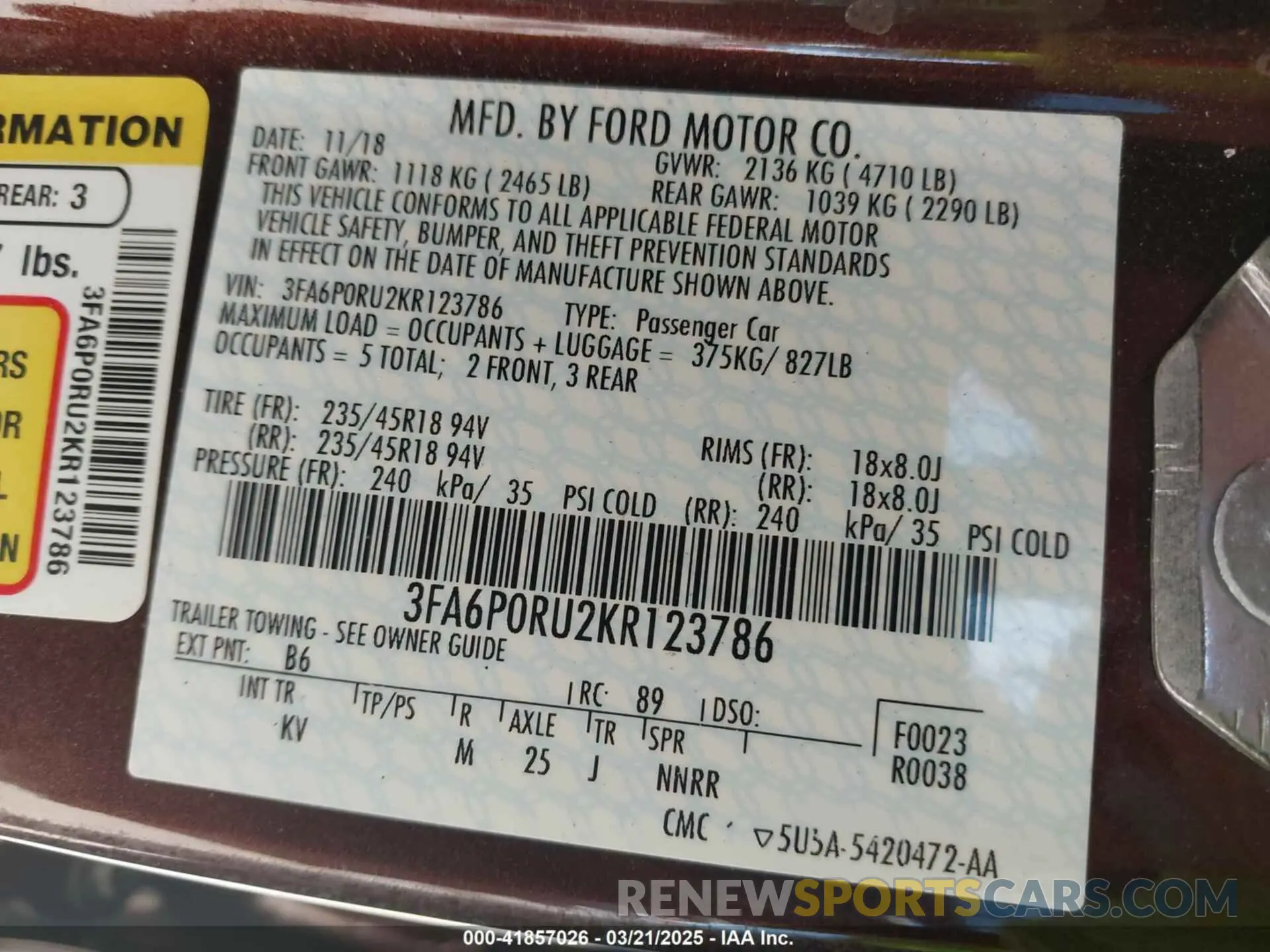 9 Photograph of a damaged car 3FA6P0RU2KR123786 FORD FUSION HYBRID 2019