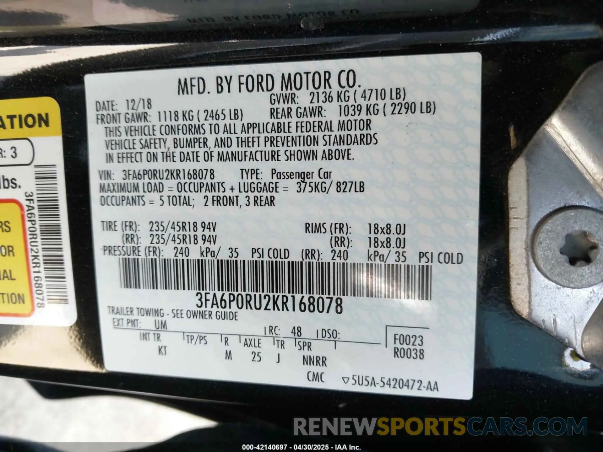 9 Photograph of a damaged car 3FA6P0RU2KR168078 FORD FUSION HYBRID 2019