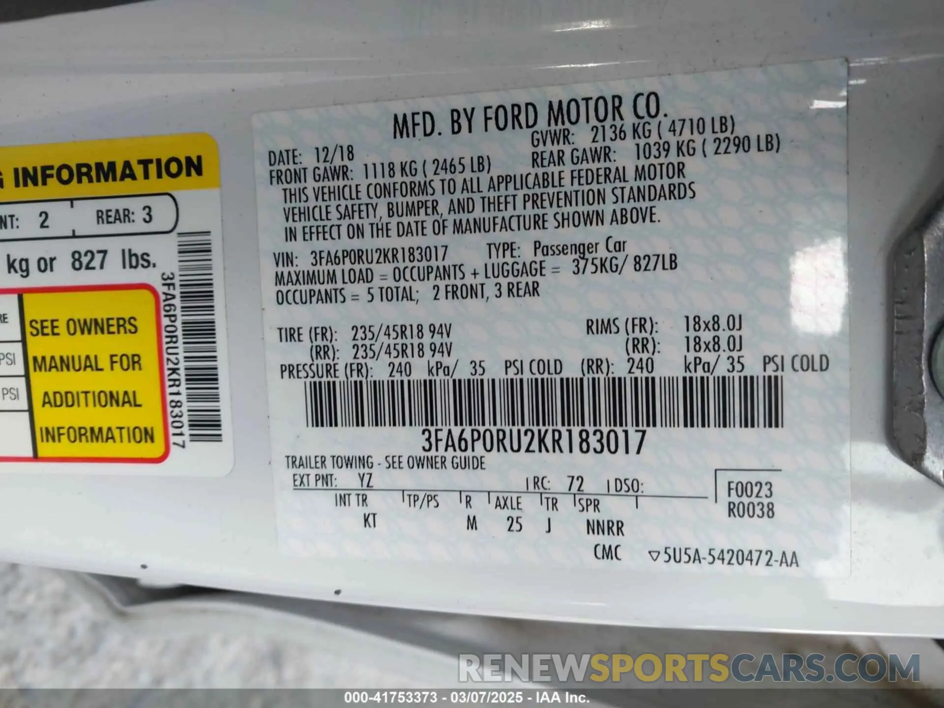 9 Photograph of a damaged car 3FA6P0RU2KR183017 FORD FUSION HYBRID 2019