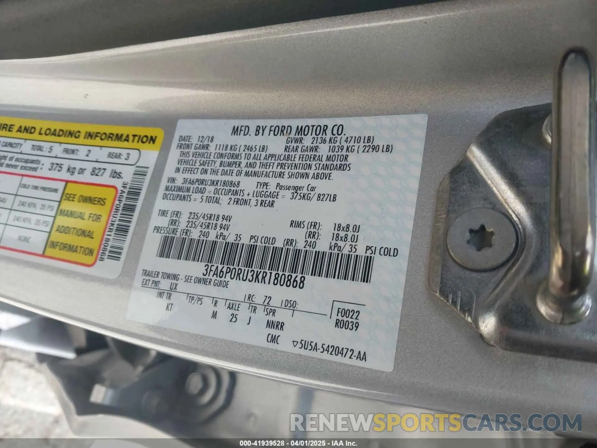 9 Photograph of a damaged car 3FA6P0RU3KR180868 FORD FUSION HYBRID 2019