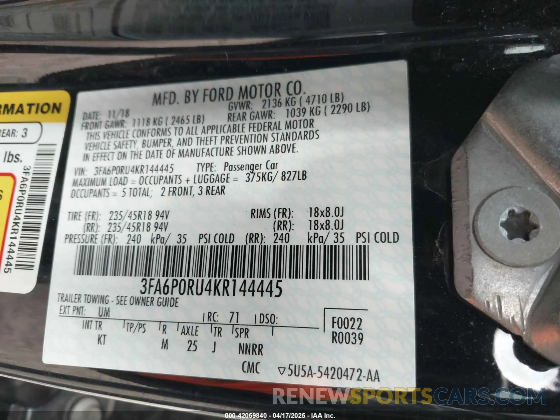 9 Photograph of a damaged car 3FA6P0RU4KR144445 FORD FUSION HYBRID 2019