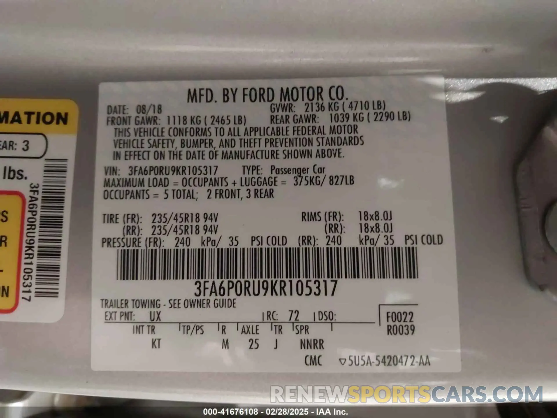 9 Photograph of a damaged car 3FA6P0RU9KR105317 FORD FUSION HYBRID 2019