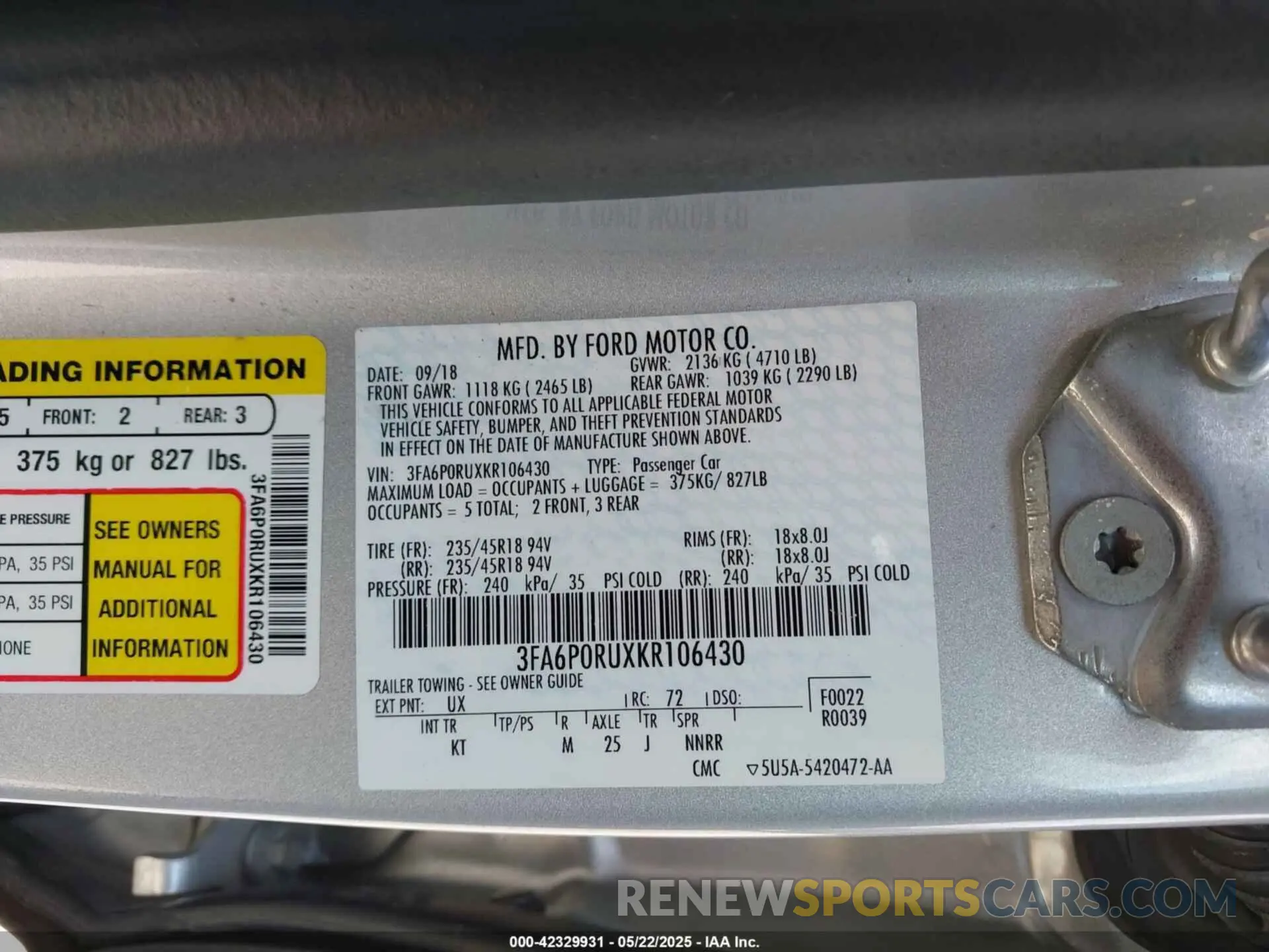 9 Photograph of a damaged car 3FA6P0RUXKR106430 FORD FUSION HYBRID 2019