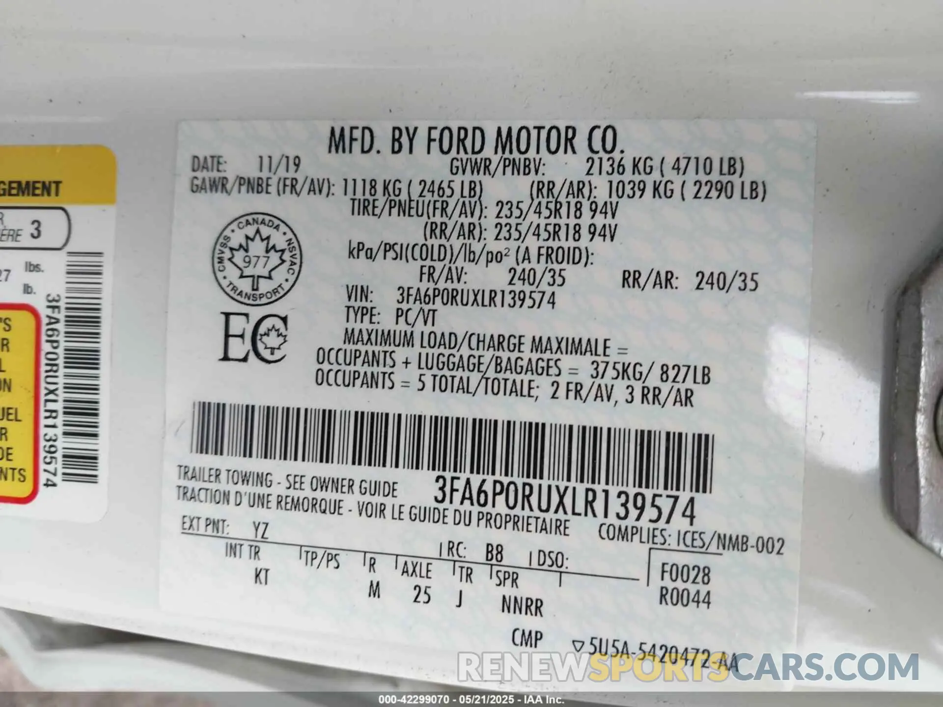 9 Photograph of a damaged car 3FA6P0RUXLR139574 FORD FUSION HYBRID 2020