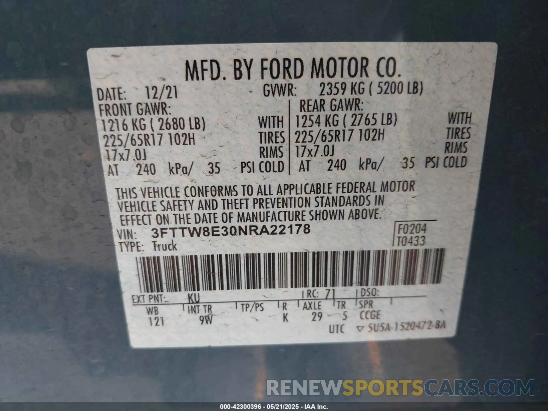 9 Photograph of a damaged car 3FTTW8E30NRA22178 FORD MAVERICK 2022