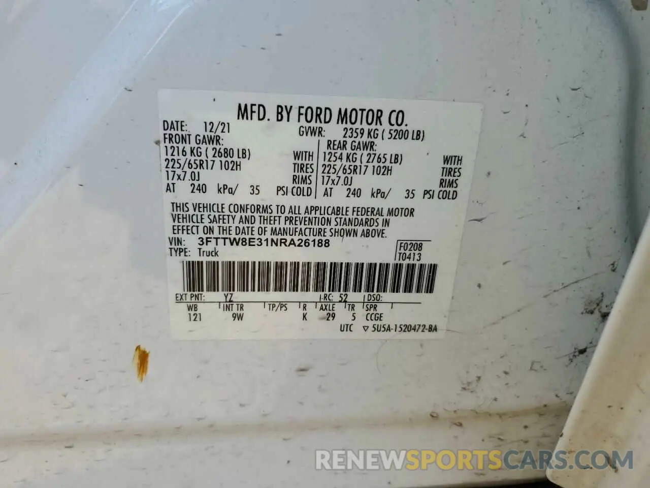 12 Photograph of a damaged car 3FTTW8E31NRA26188 FORD MAVERICK 2022