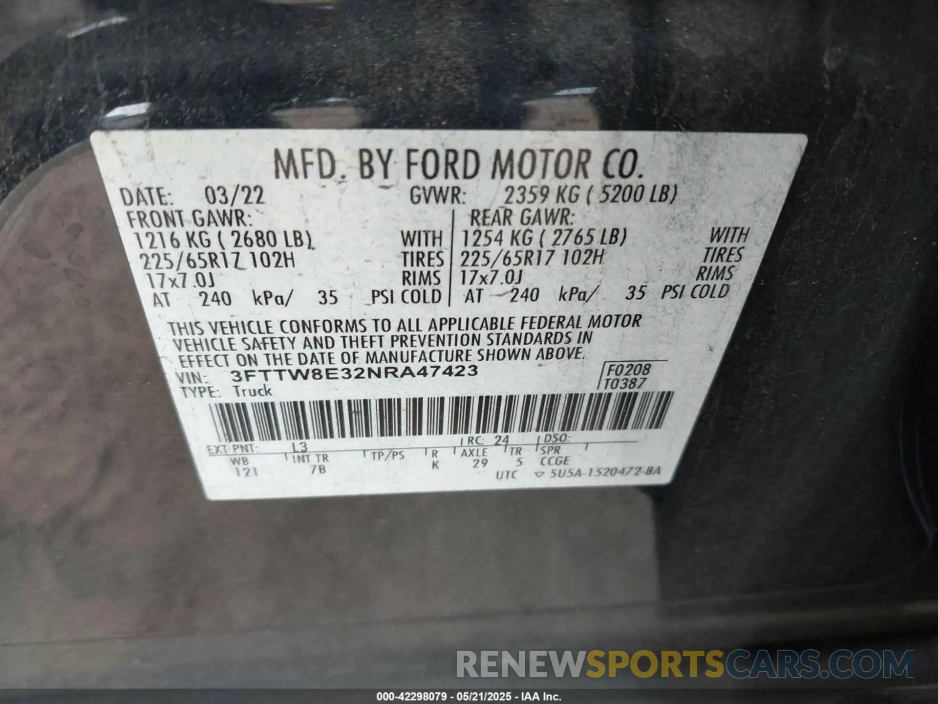 9 Photograph of a damaged car 3FTTW8E32NRA47423 FORD MAVERICK 2022