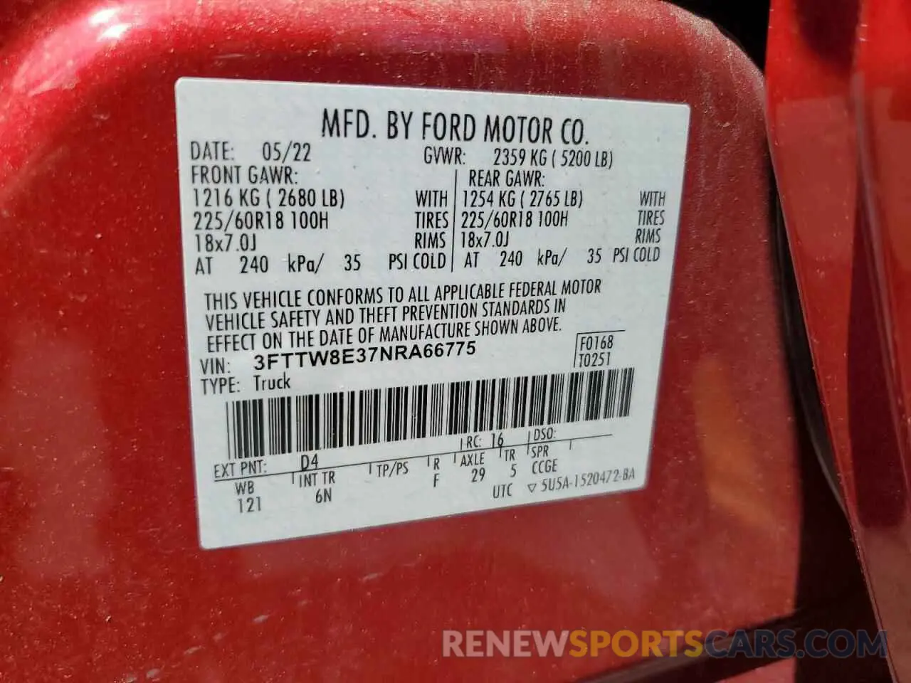 12 Photograph of a damaged car 3FTTW8E37NRA66775 FORD MAVERICK 2022