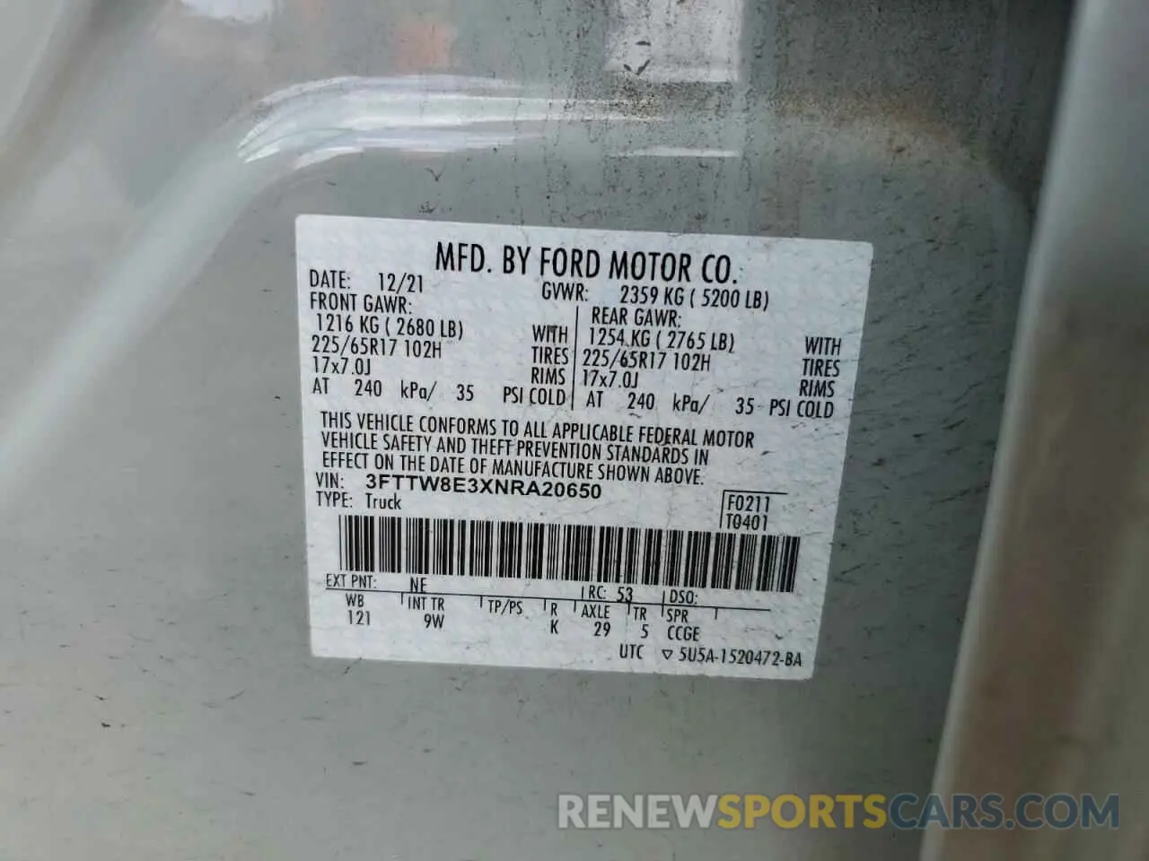 12 Photograph of a damaged car 3FTTW8E3XNRA20650 FORD MAVERICK 2022