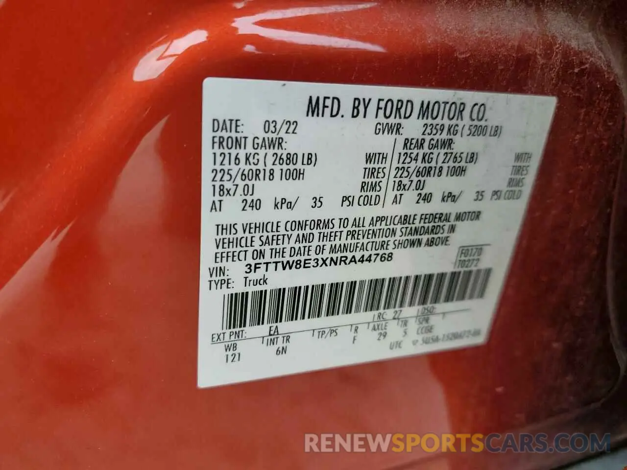 15 Photograph of a damaged car 3FTTW8E3XNRA44768 FORD MAVERICK 2022