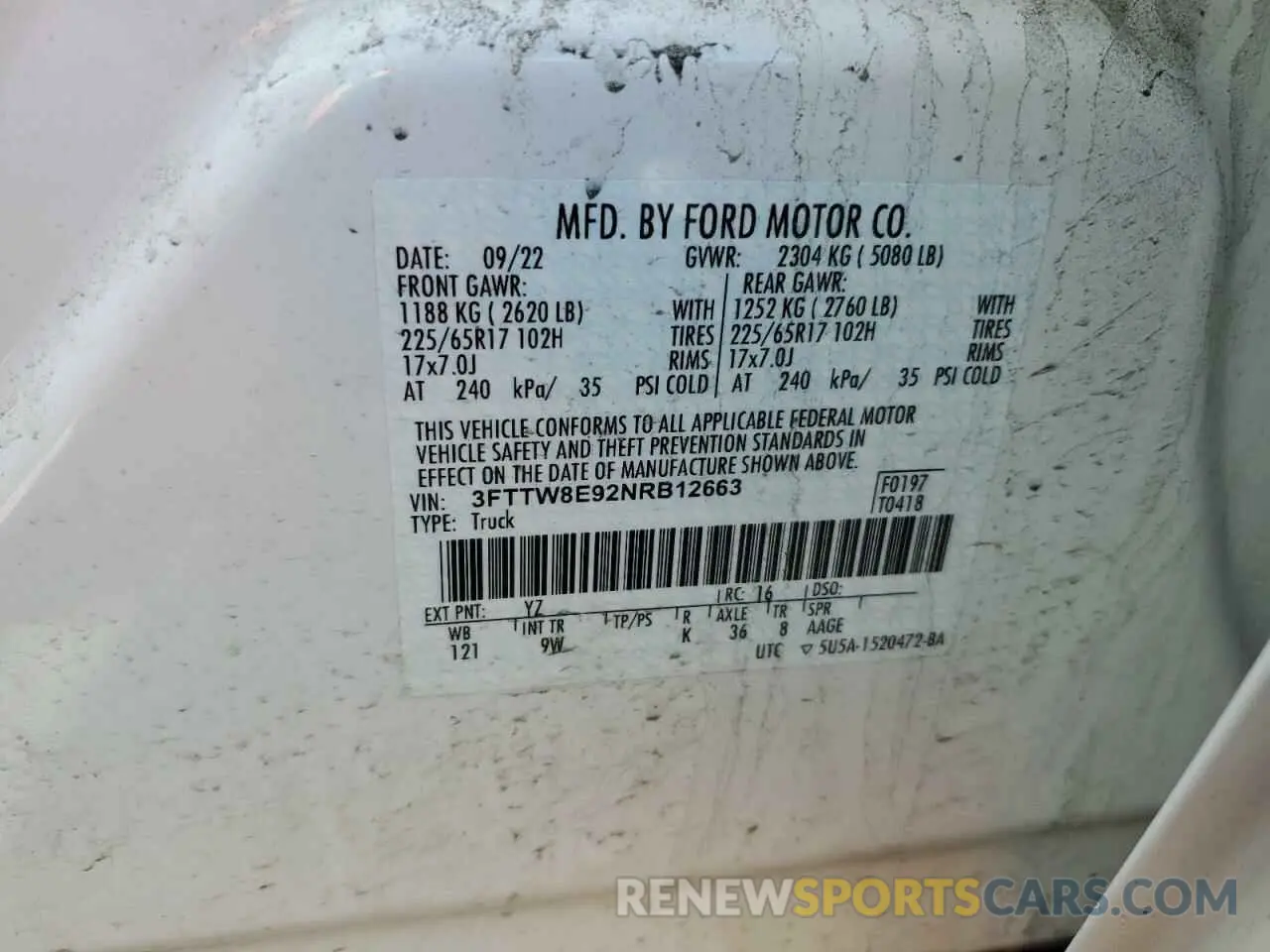 13 Photograph of a damaged car 3FTTW8E92NRB12663 FORD MAVERICK 2022