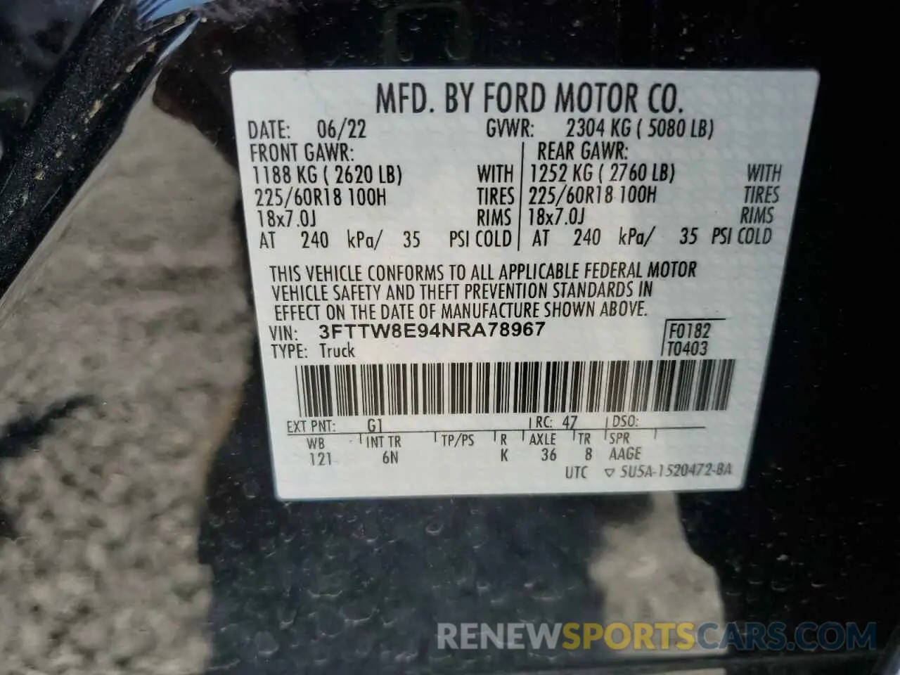 12 Photograph of a damaged car 3FTTW8E94NRA78967 FORD MAVERICK 2022