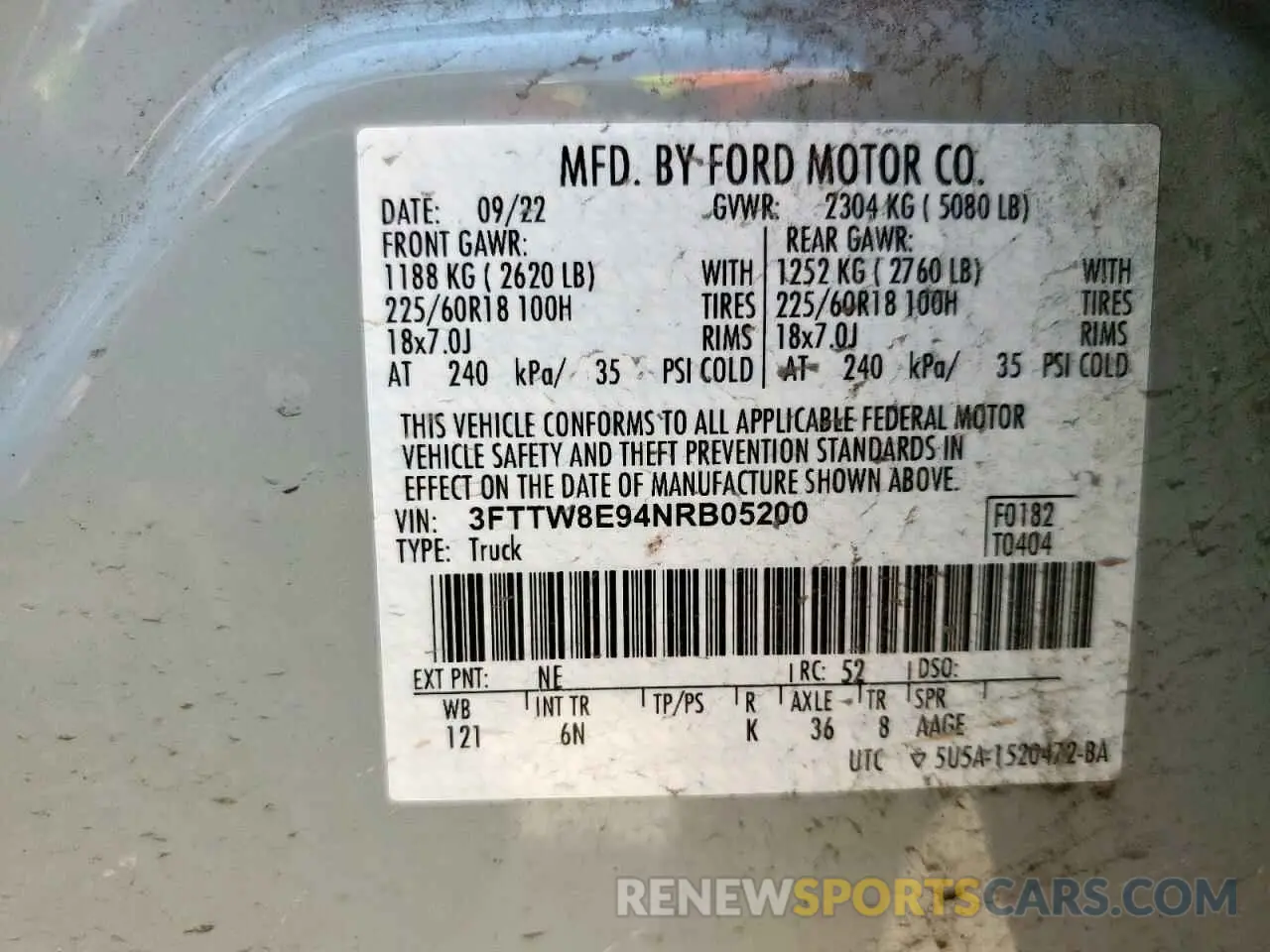 12 Photograph of a damaged car 3FTTW8E94NRB05200 FORD MAVERICK 2022
