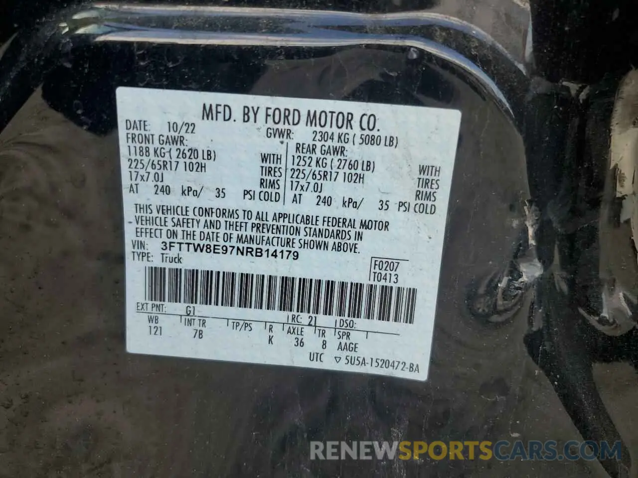 12 Photograph of a damaged car 3FTTW8E97NRB14179 FORD MAVERICK 2022