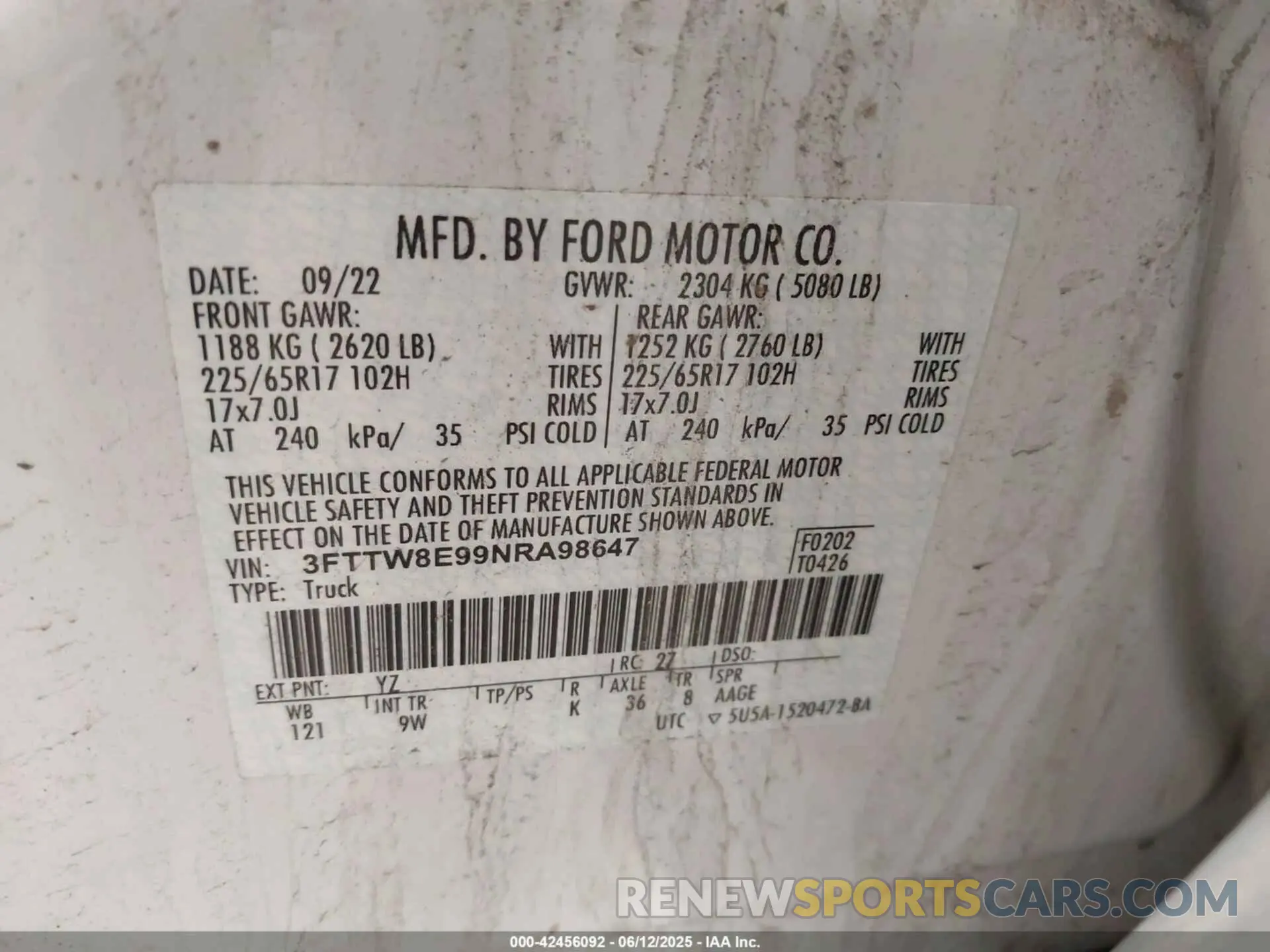9 Photograph of a damaged car 3FTTW8E99NRA98647 FORD MAVERICK 2022
