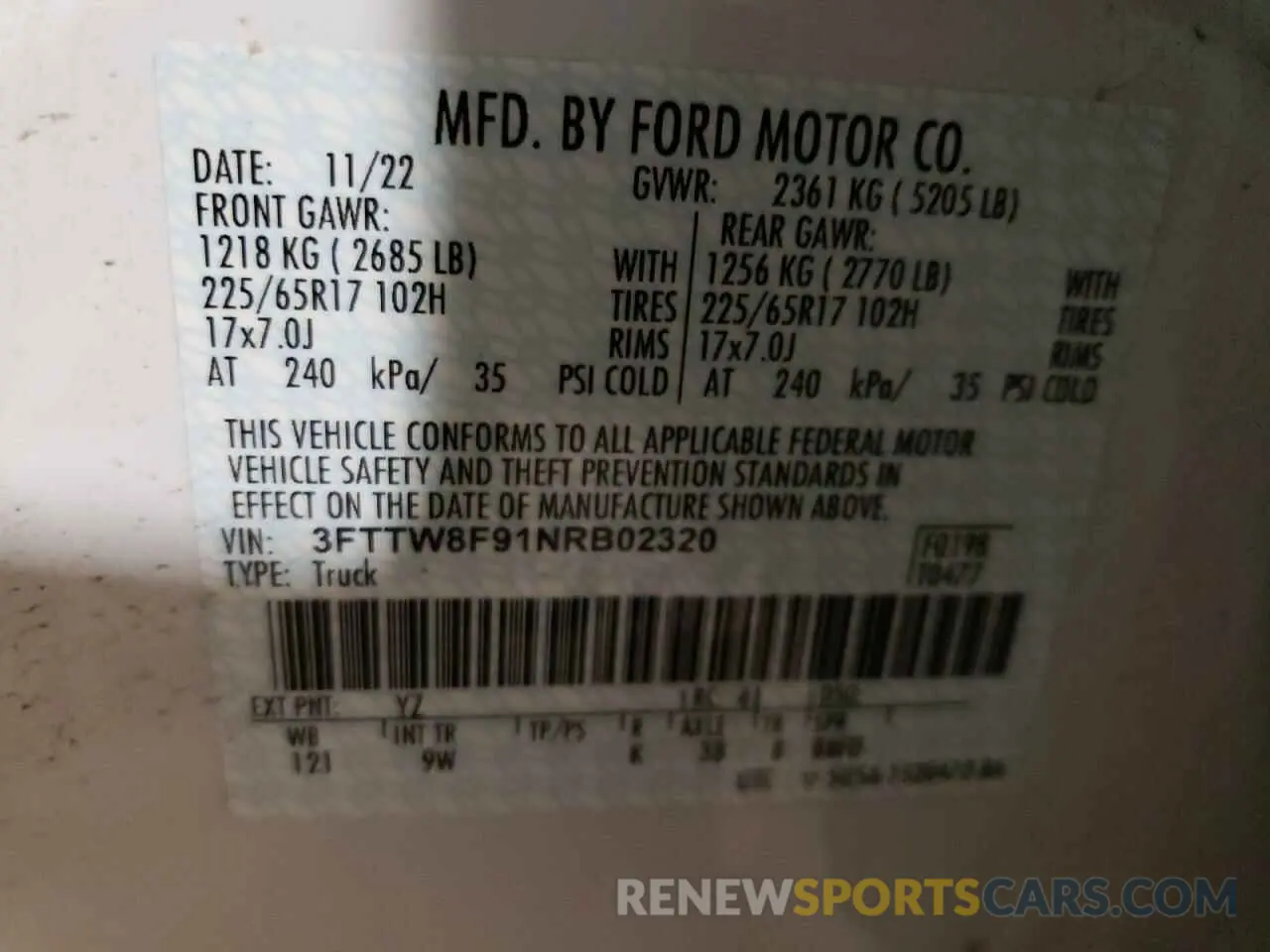 12 Photograph of a damaged car 3FTTW8F91NRB02320 FORD MAVERICK 2022
