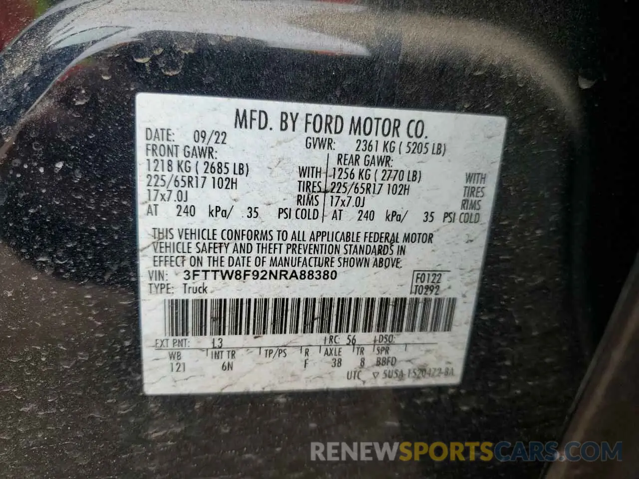 14 Photograph of a damaged car 3FTTW8F92NRA88380 FORD MAVERICK 2022