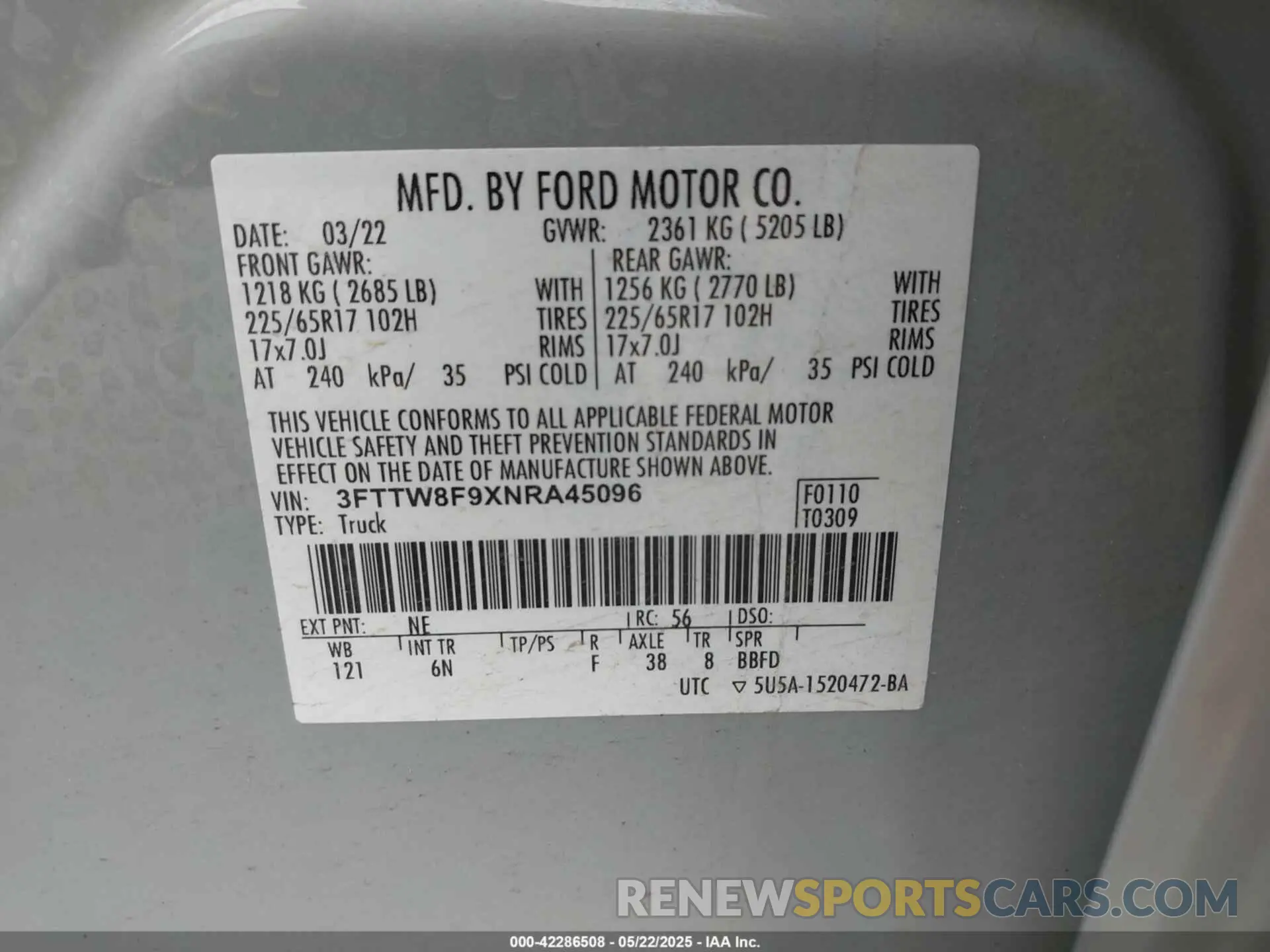 9 Photograph of a damaged car 3FTTW8F9XNRA45096 FORD MAVERICK 2022