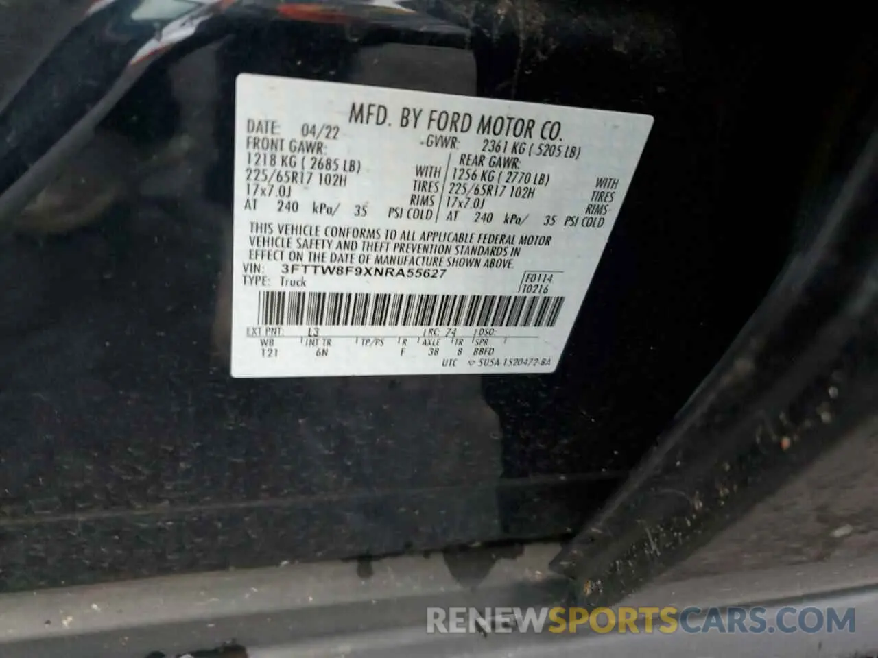 14 Photograph of a damaged car 3FTTW8F9XNRA55627 FORD MAVERICK 2022