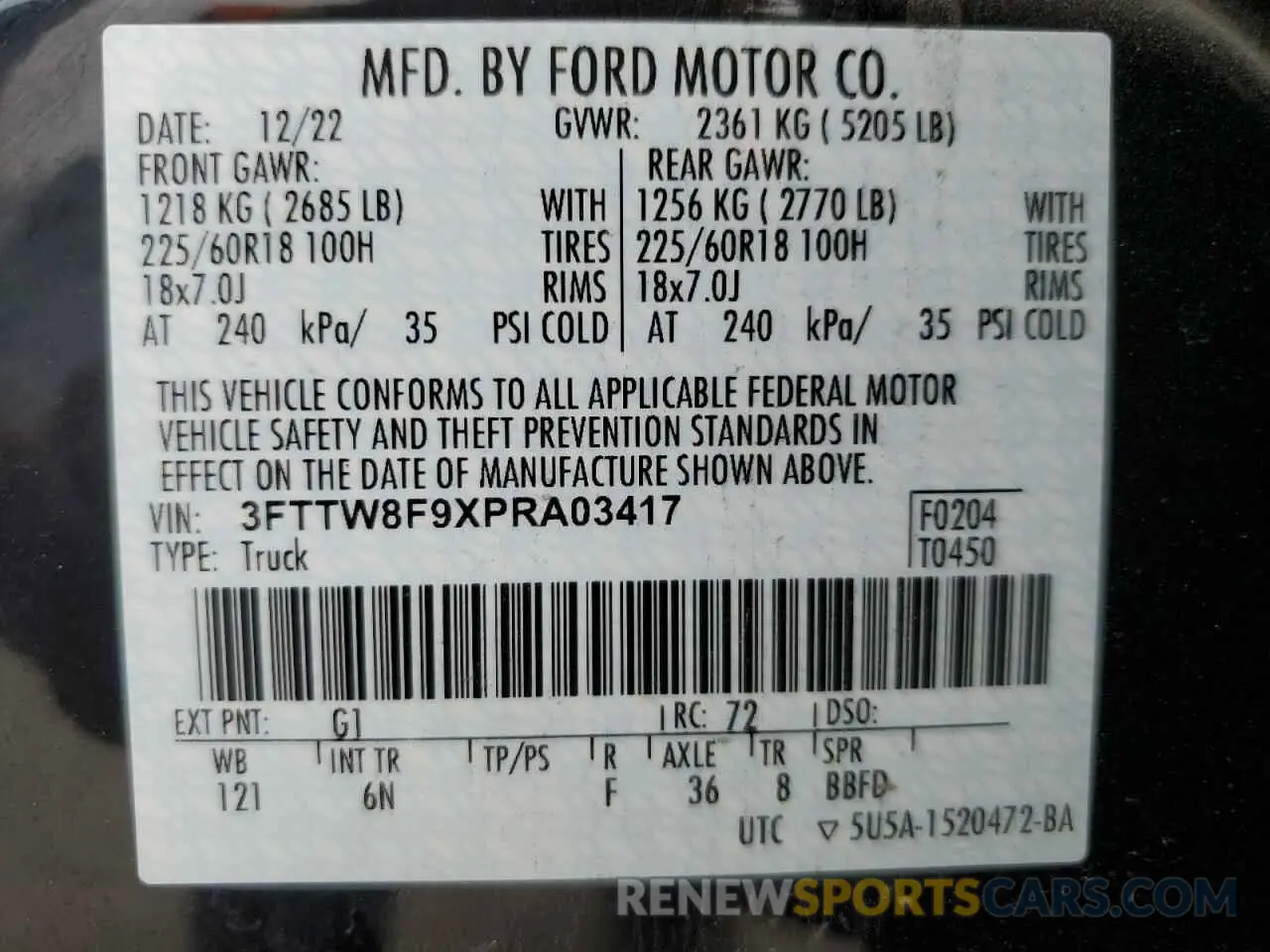 12 Photograph of a damaged car 3FTTW8F9XPRA03417 FORD MAVERICK 2023