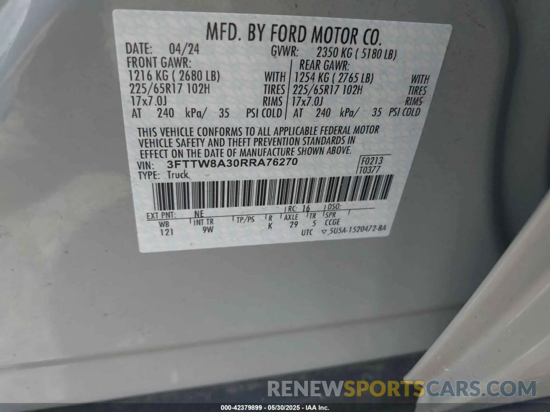 9 Photograph of a damaged car 3FTTW8A30RRA76270 FORD MAVERICK 2024