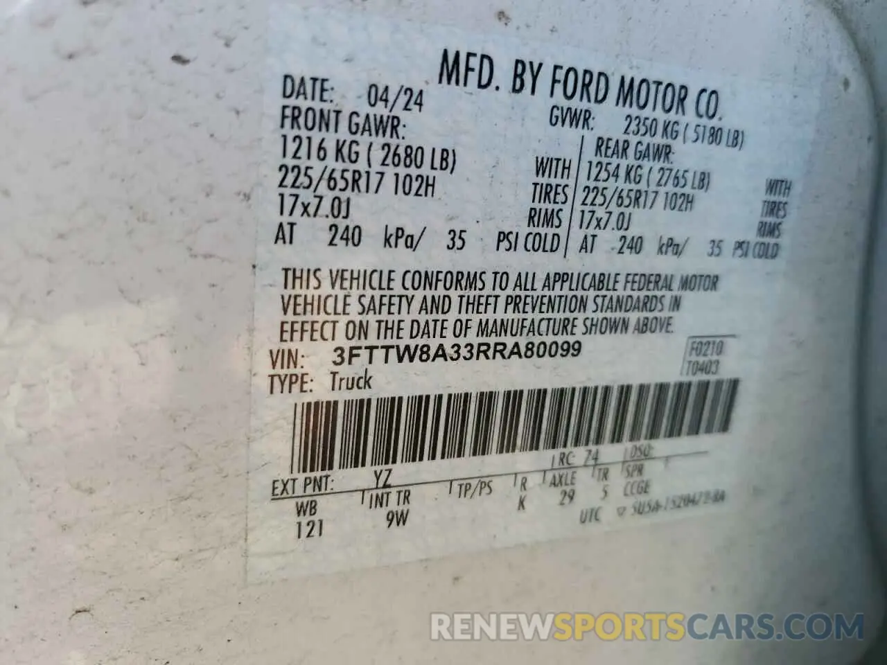12 Photograph of a damaged car 3FTTW8A33RRA80099 FORD MAVERICK 2024