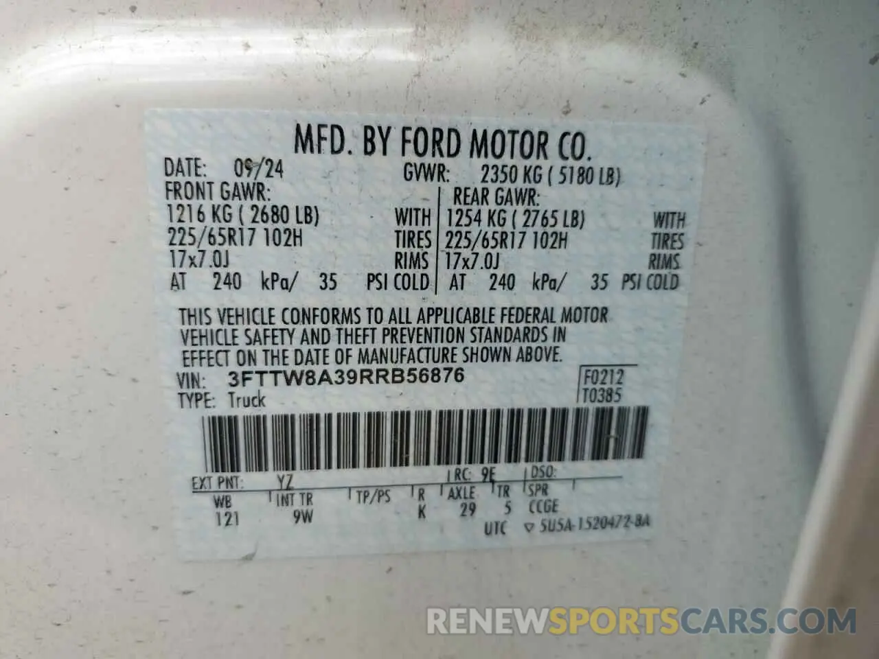 12 Photograph of a damaged car 3FTTW8A39RRB56876 FORD MAVERICK 2024