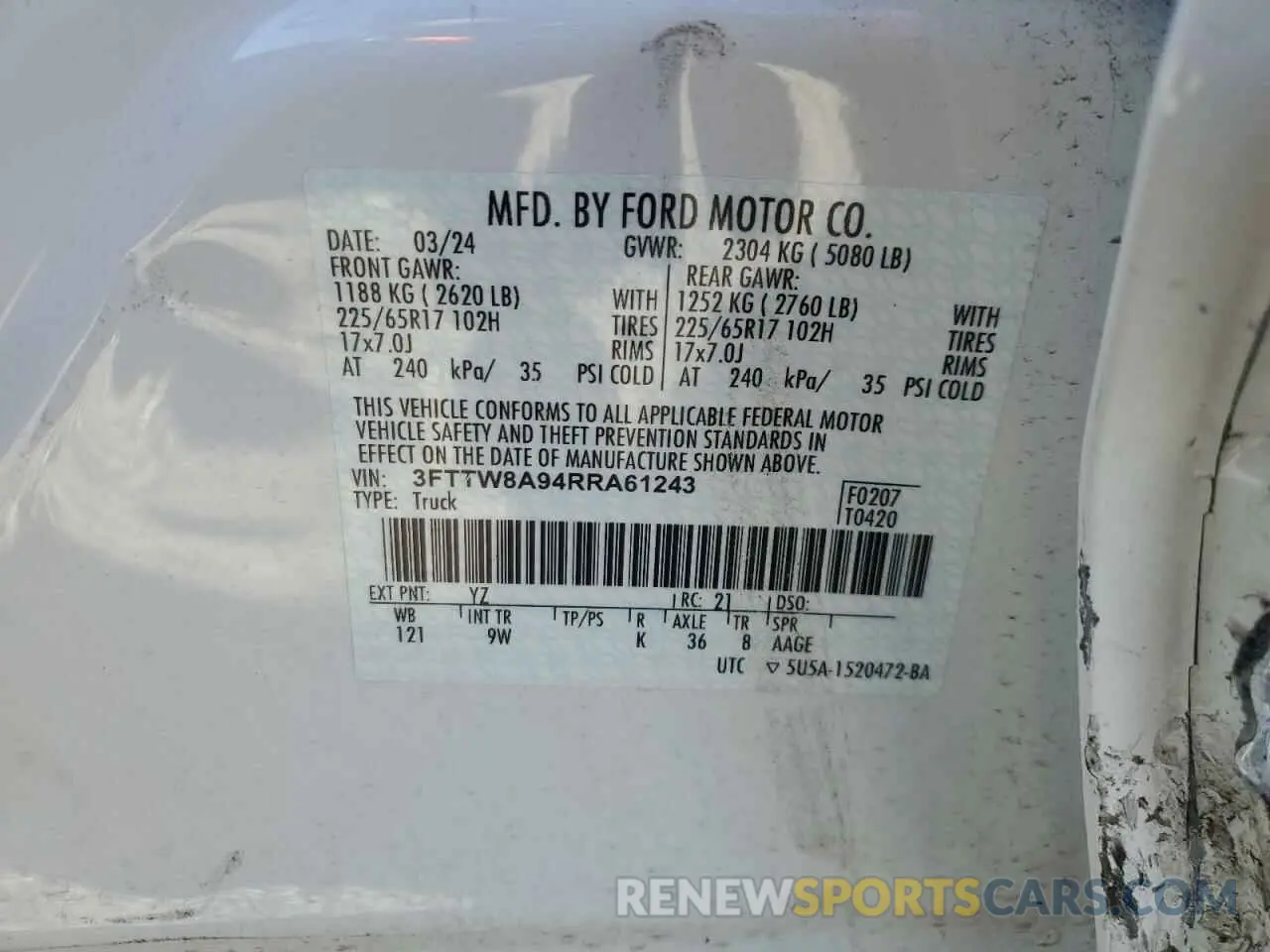 12 Photograph of a damaged car 3FTTW8A94RRA61243 FORD MAVERICK 2024