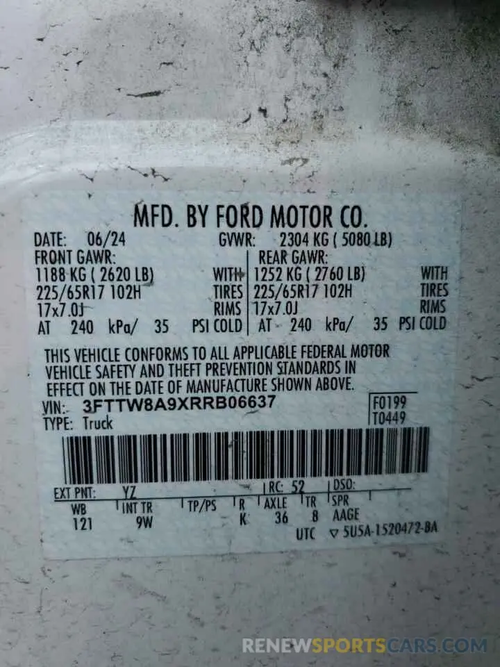 13 Photograph of a damaged car 3FTTW8A9XRRB06637 FORD MAVERICK 2024