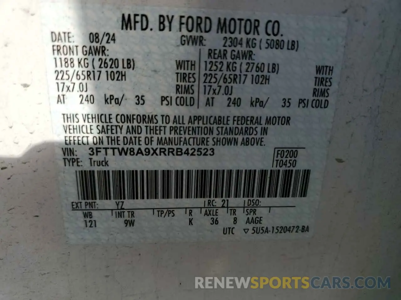 13 Photograph of a damaged car 3FTTW8A9XRRB42523 FORD MAVERICK 2024