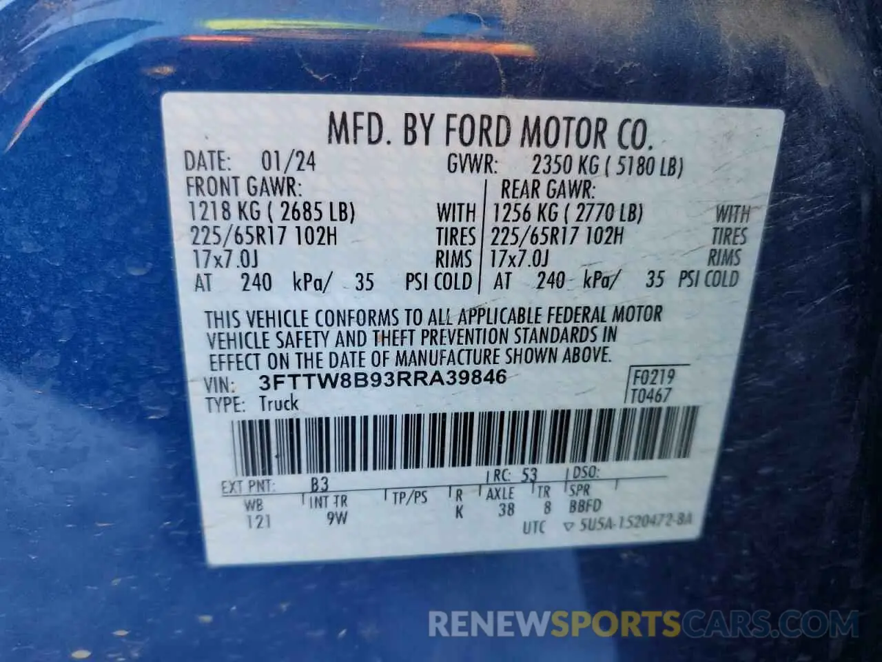 12 Photograph of a damaged car 3FTTW8B93RRA39846 FORD MAVERICK 2024
