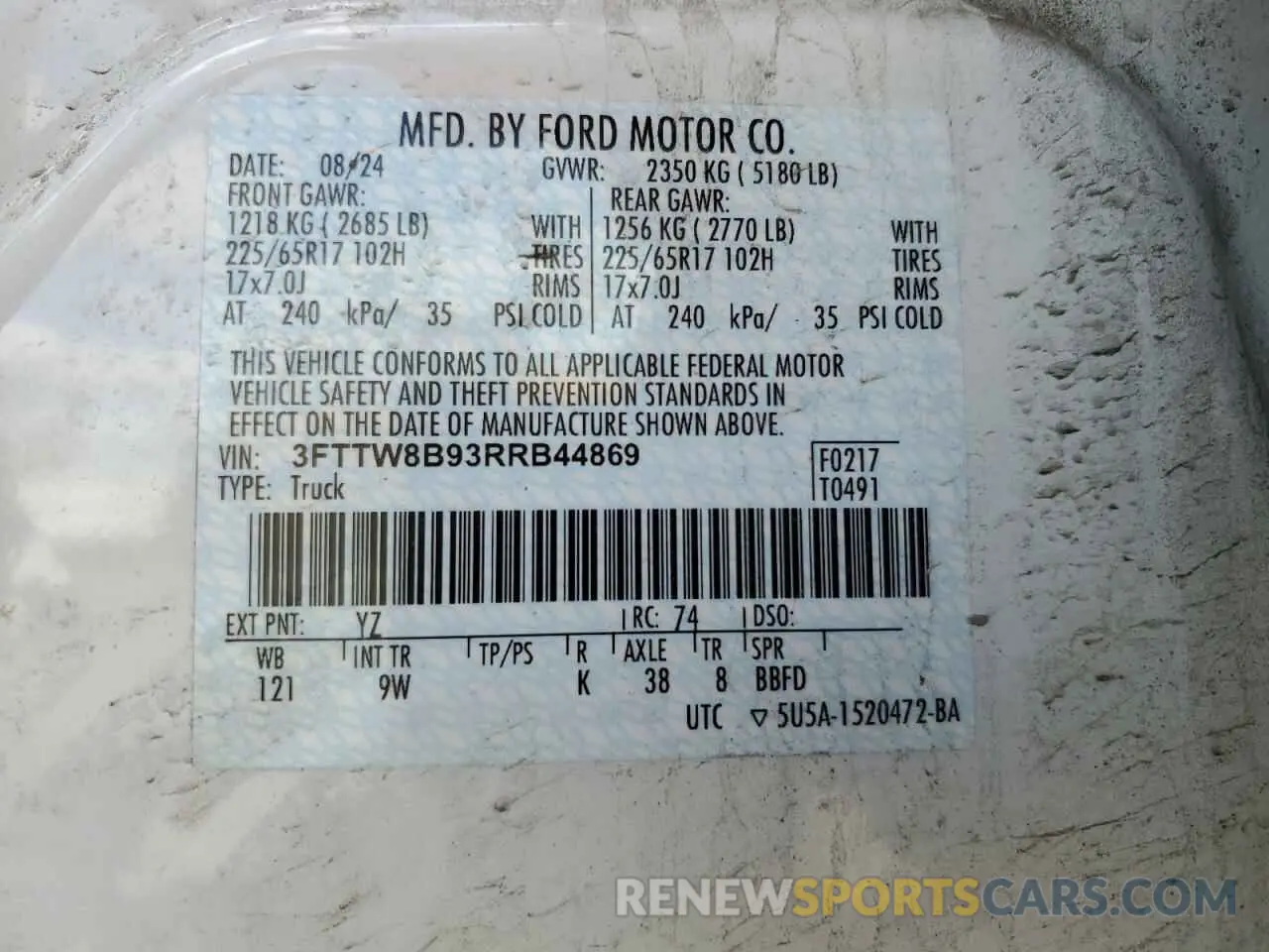 15 Photograph of a damaged car 3FTTW8B93RRB44869 FORD MAVERICK 2024