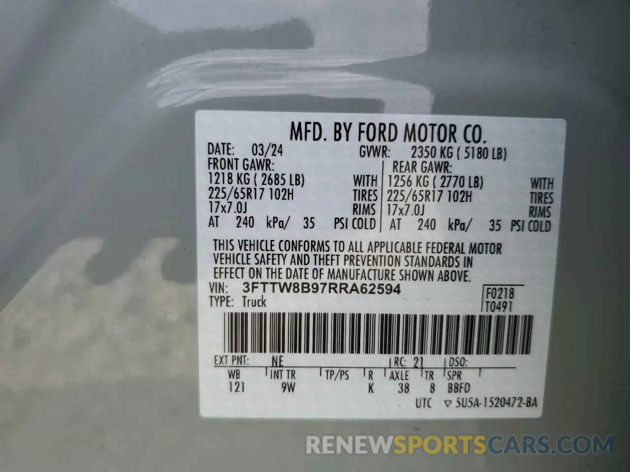 14 Photograph of a damaged car 3FTTW8B97RRA62594 FORD MAVERICK 2024